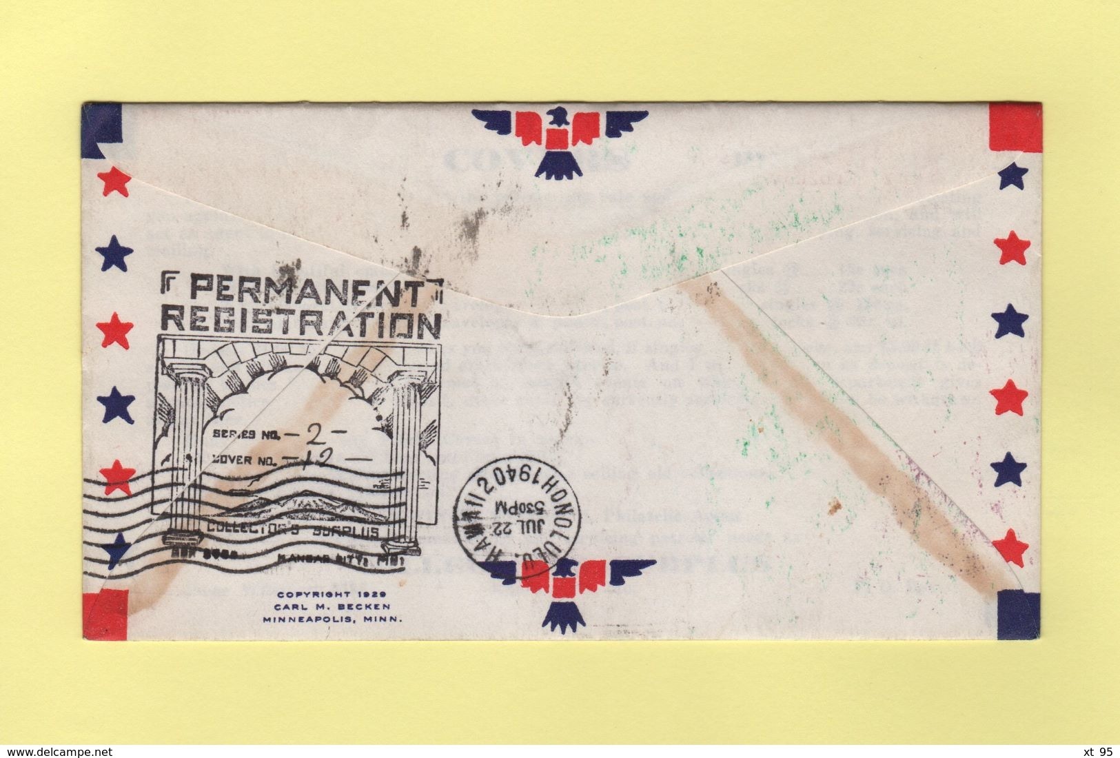 1ere Traversee Nouvelle Caledonie Etats Unis - 21 Juil 1940 - Noumea Honolulu - Muller N°21 - Brieven En Documenten