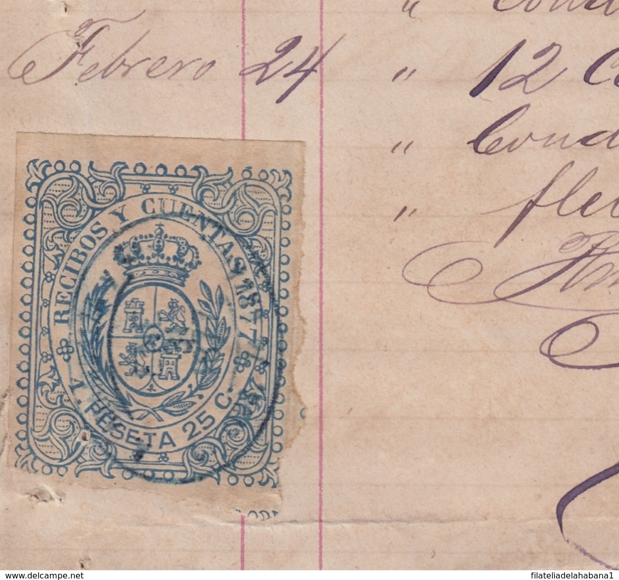 REC-131 CUBA SPAIN ESPAÑA (LG1639) RECIBOS REVENUE 1880. AGRICULTURE FLOR DE CUBA SUGAR MILLS INVOICE. - Portomarken