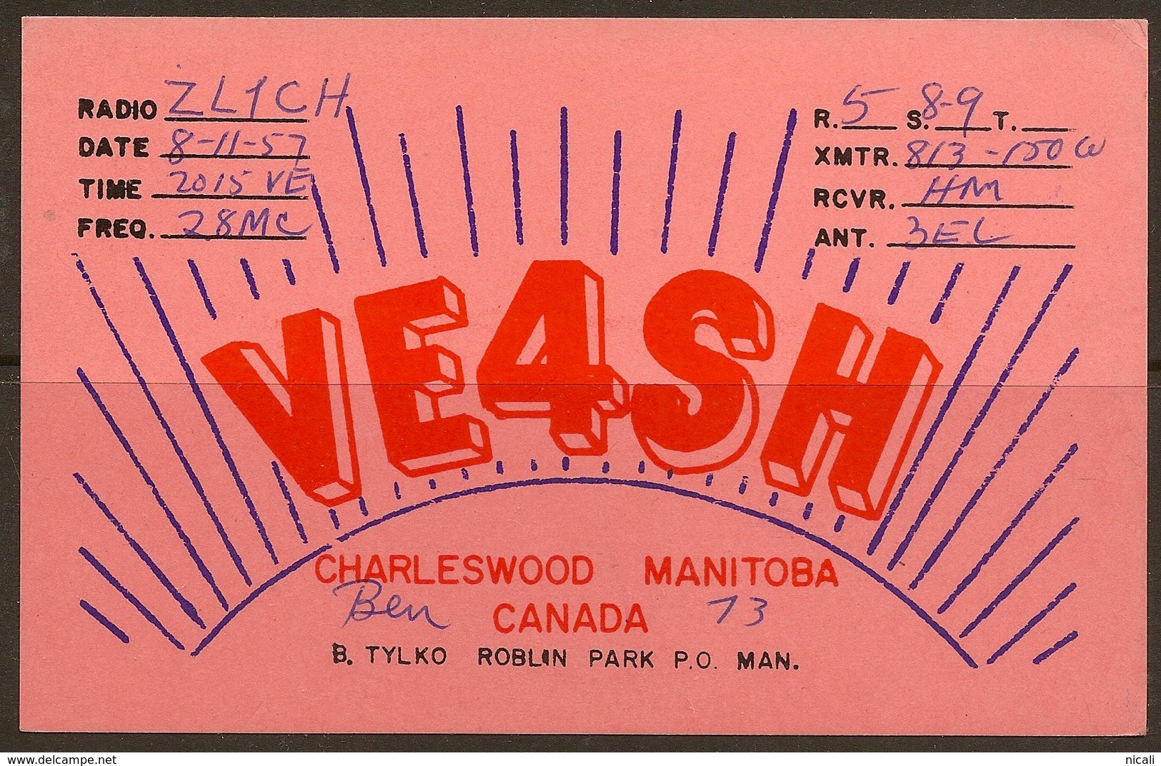 CANADA 1957 QSL Ham Radio Card VE4SH U ZZ2141 - Sonstige & Ohne Zuordnung