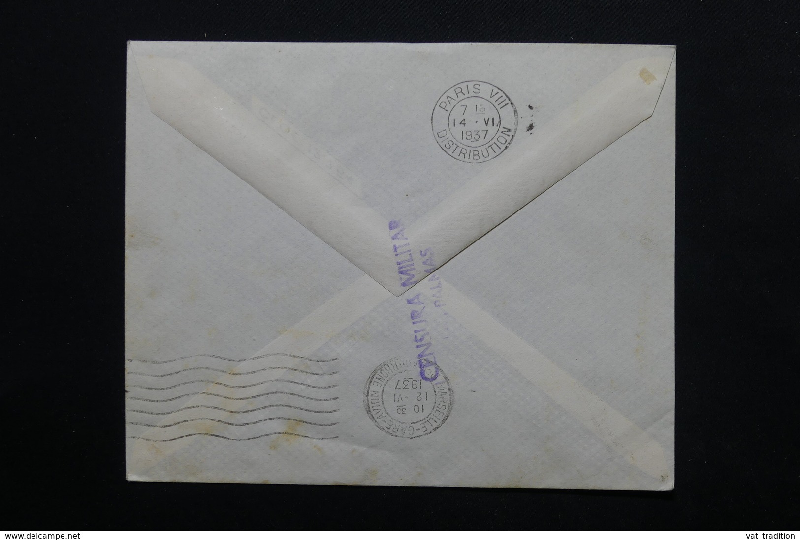 ESPAGNE - Enveloppe Par Avion De Las Palma En 1937 Pour Paris, Cachet De Censure Au Verso - L 24767 - Republikeinse Censuur