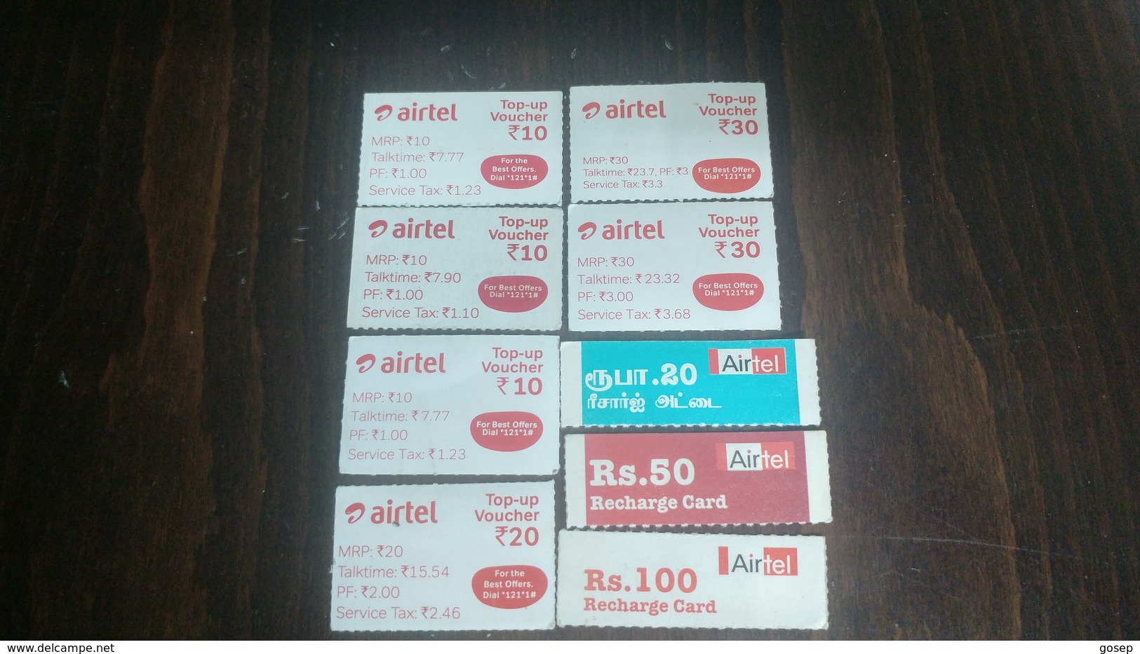 India-airtel Top Up Voucher-(83)(rs.10,20,30,50,100)(9cards)()(look Out Side)-used Card+2 Card Prepiad Free - Inde