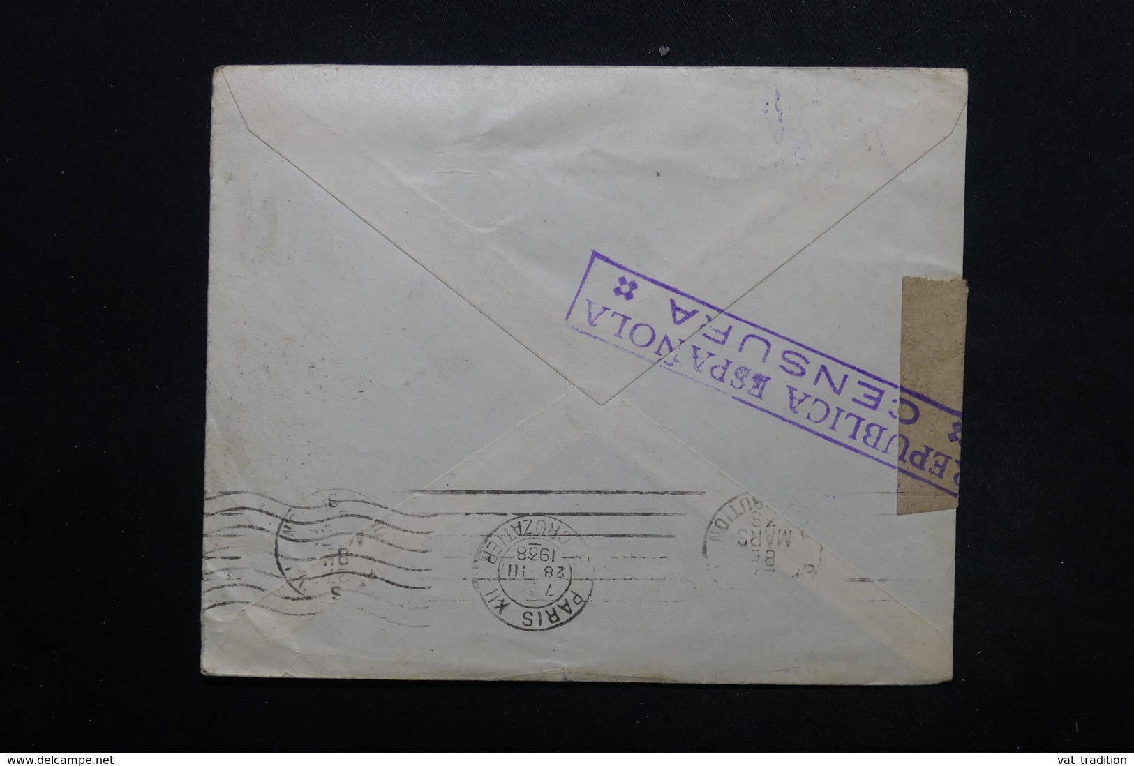 ESPAGNE - Enveloppe De Barcelone Pour Paris En 1938, Cachets De Censure , Bandes De Contrôle Postal - L 24907 - Republikanische Zensur