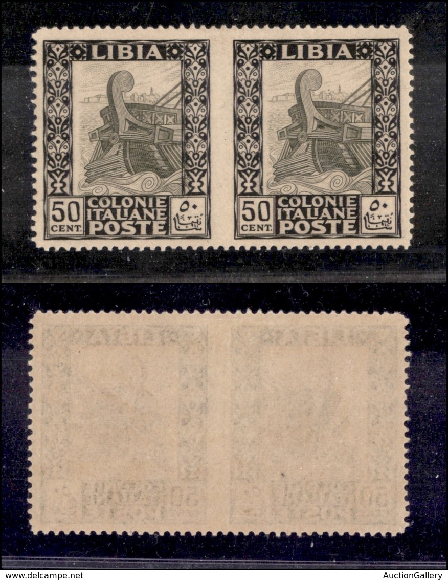 COLONIE - LIBIA - 1924 - 50 Cent Pittorica (51t) - Coppia Orizzontale Non Dentellata Al Centro - Ottimamente Centrata -  - Otros & Sin Clasificación