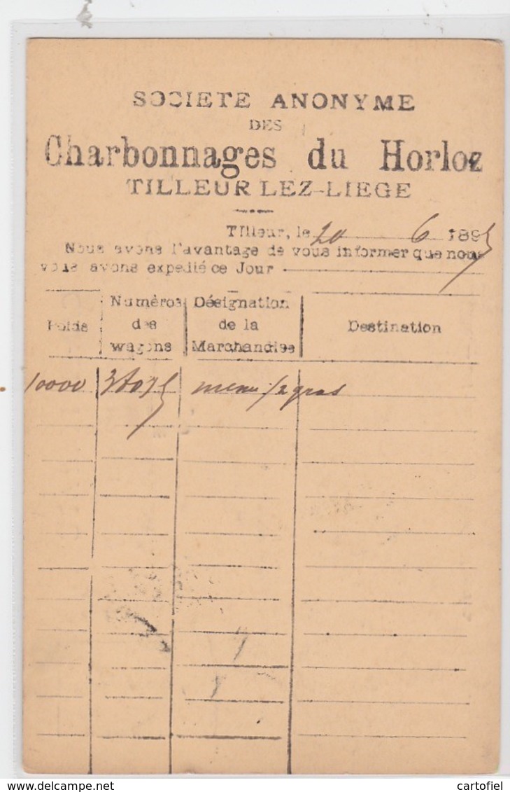 TILLEUR-LEZ-LIEGE-CHARBONNAGE-DU HORLOZ-CARTE D'EXPEDITION-ENVOYEE-1895-VOYEZ LES 2 SCANS-RARE ! ! ! - Saint-Nicolas