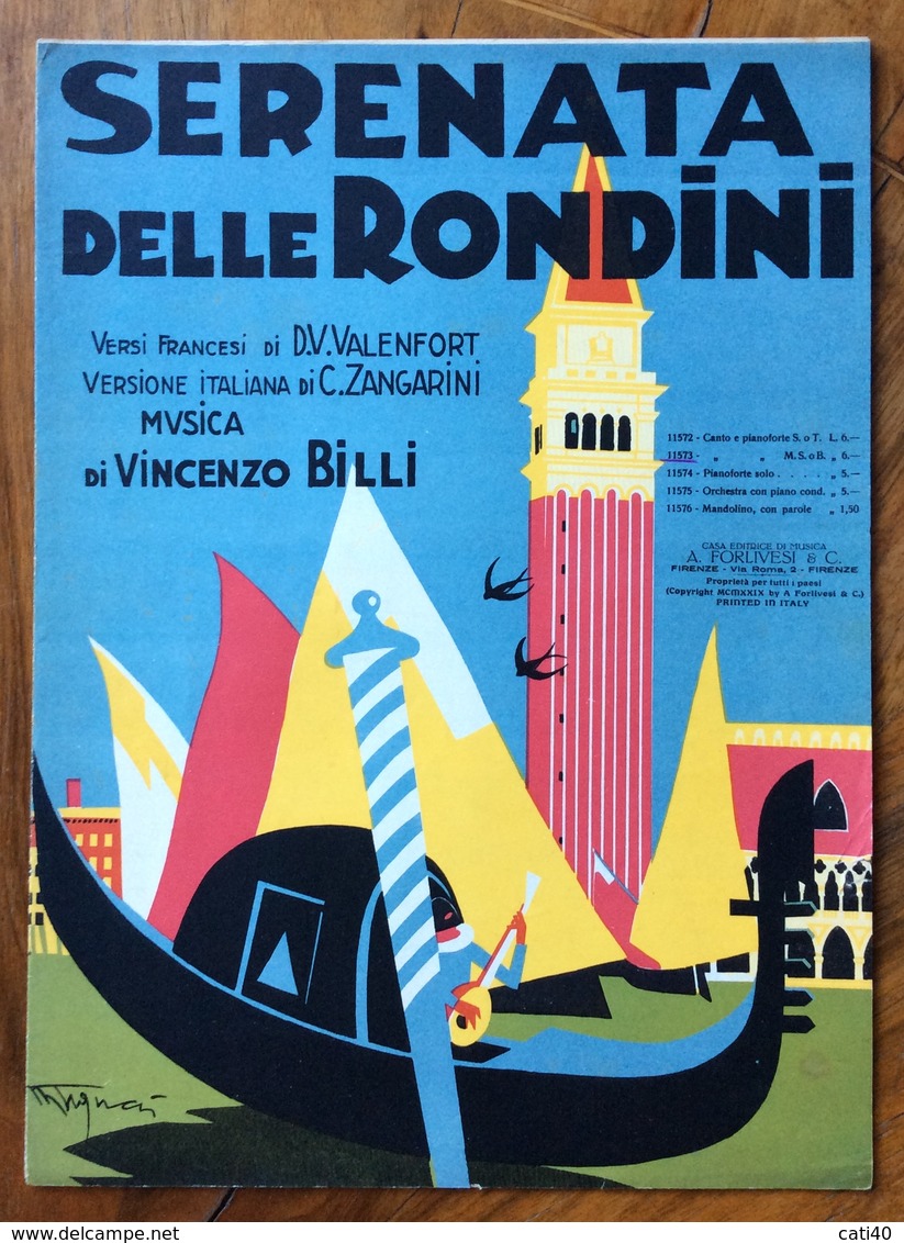 SPARTITO MUSICALE VINTAGE SERENATA DELLE RONDINI   Di MEONI-VITALI DIS. R.TIGUCCI ED.A.FORLIVESI & C. FIRENZE - Música Folclórica