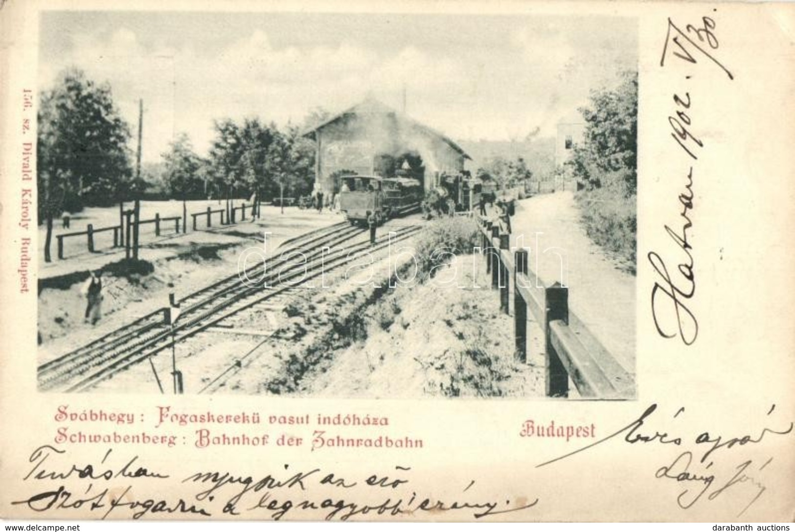 T2/T3 1902 Budapest XII. Svábhegy, Fogaskerekű Vasút Indóháza,  Vasútállomás Vonattal, Gőzmozdony. Divald Károly 156. Sz - Ohne Zuordnung