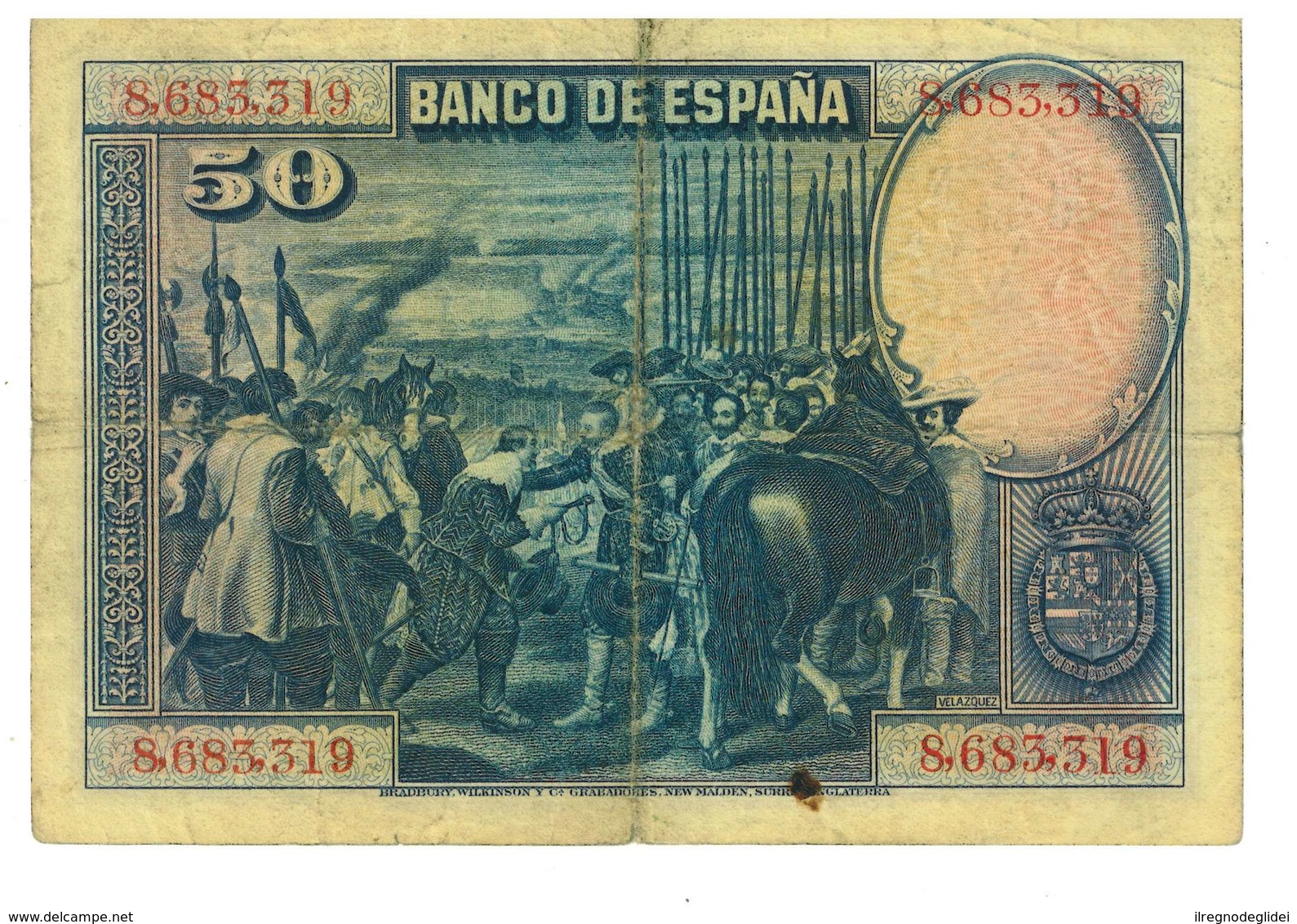 SPAGNA - 50 PESETAS - QUALITA' B - ANNO 1928 SERIALE  8683319 - WYSIWYG - 50 Peseten