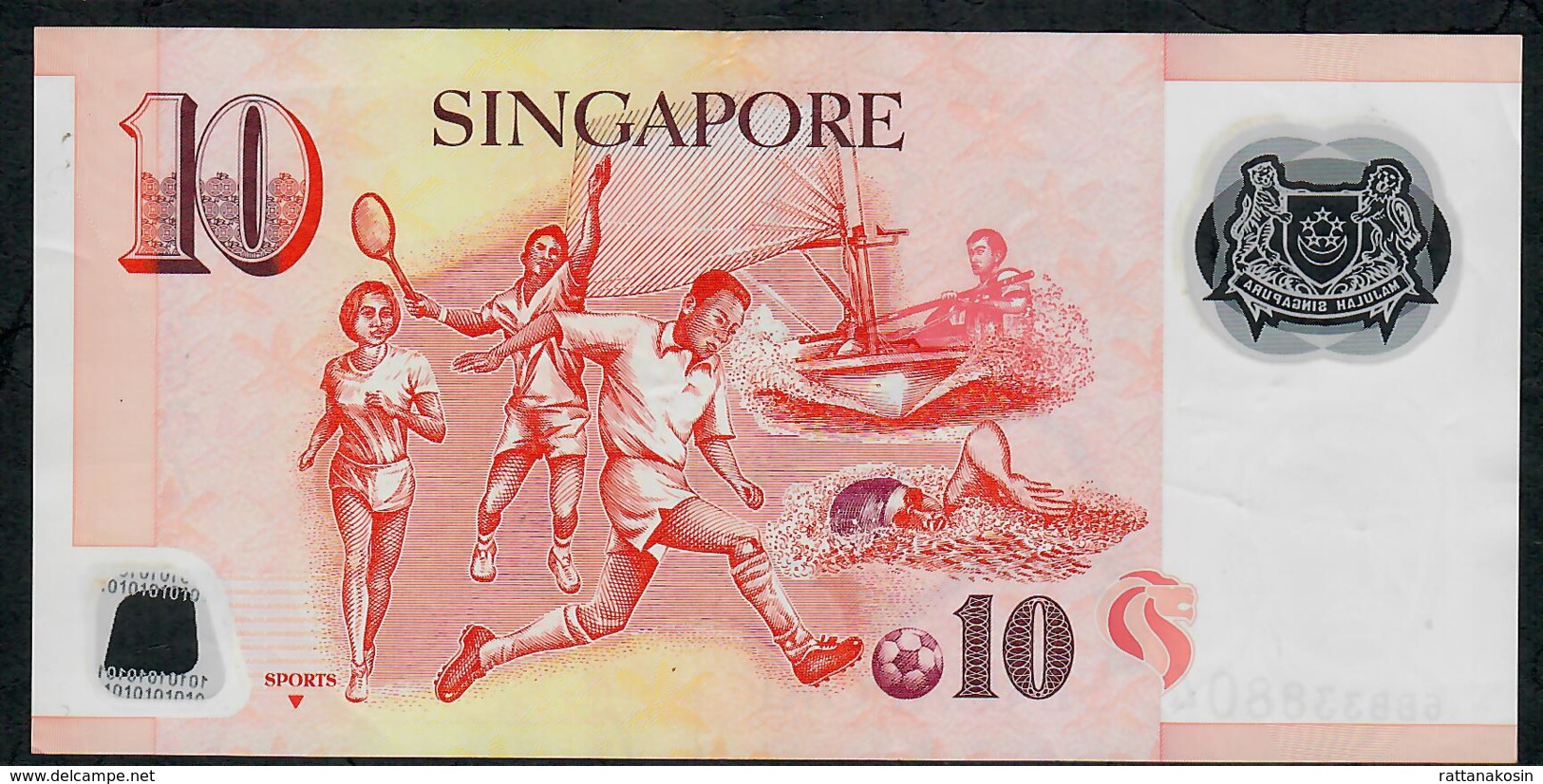 SINGAPORE  P48m  10 DOLLARS  2018 ?  #6DX  1 Inverted Triangle  VF NO P.h; - Singapour