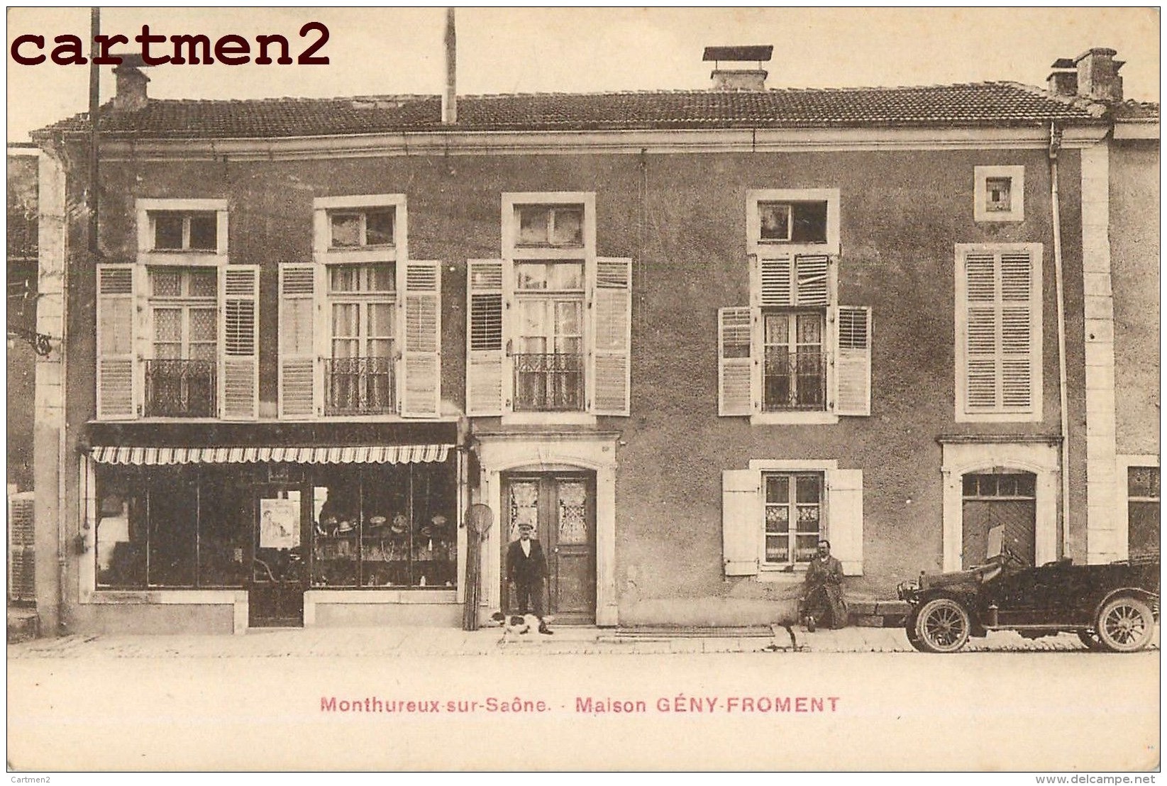 RARE CPA : MONTHUREUX-SUR-SAONE MAISON GENY-FROMENT DEVANTURE MAGASIN COMMERCE AUTOMOBILE 88 VOSGES - Monthureux Sur Saone