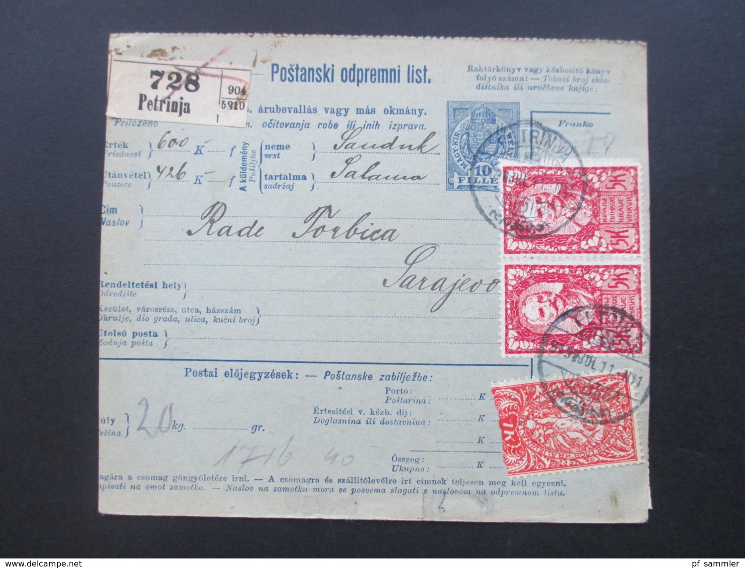 Jugoslawien SHS 1921 Paketkarten 24 Stück mit interessanten Frankaturen und Klebezettel und Stempel!