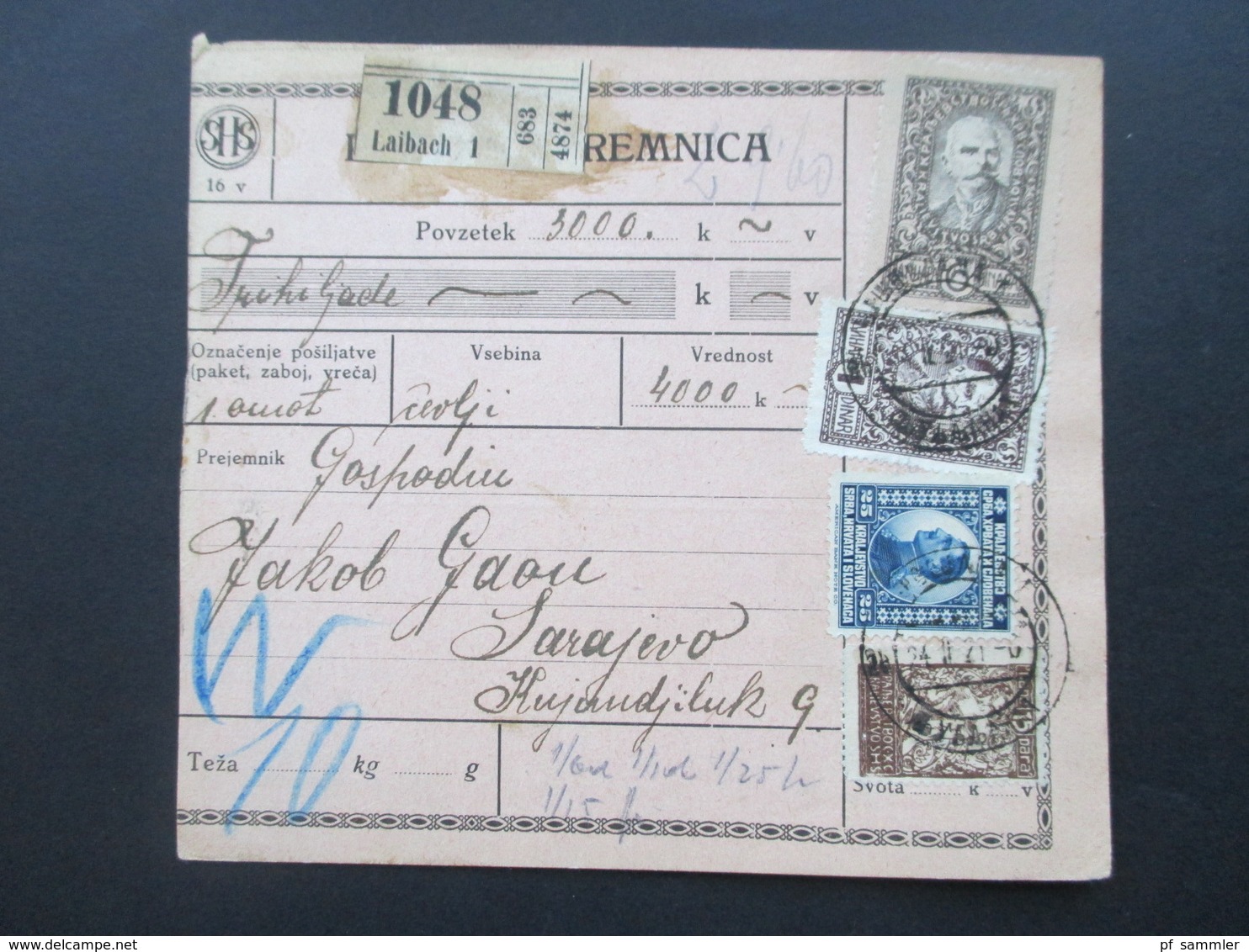 Jugoslawien SHS 1921 Paketkarten 24 Stück mit interessanten Frankaturen und Klebezettel und Stempel!