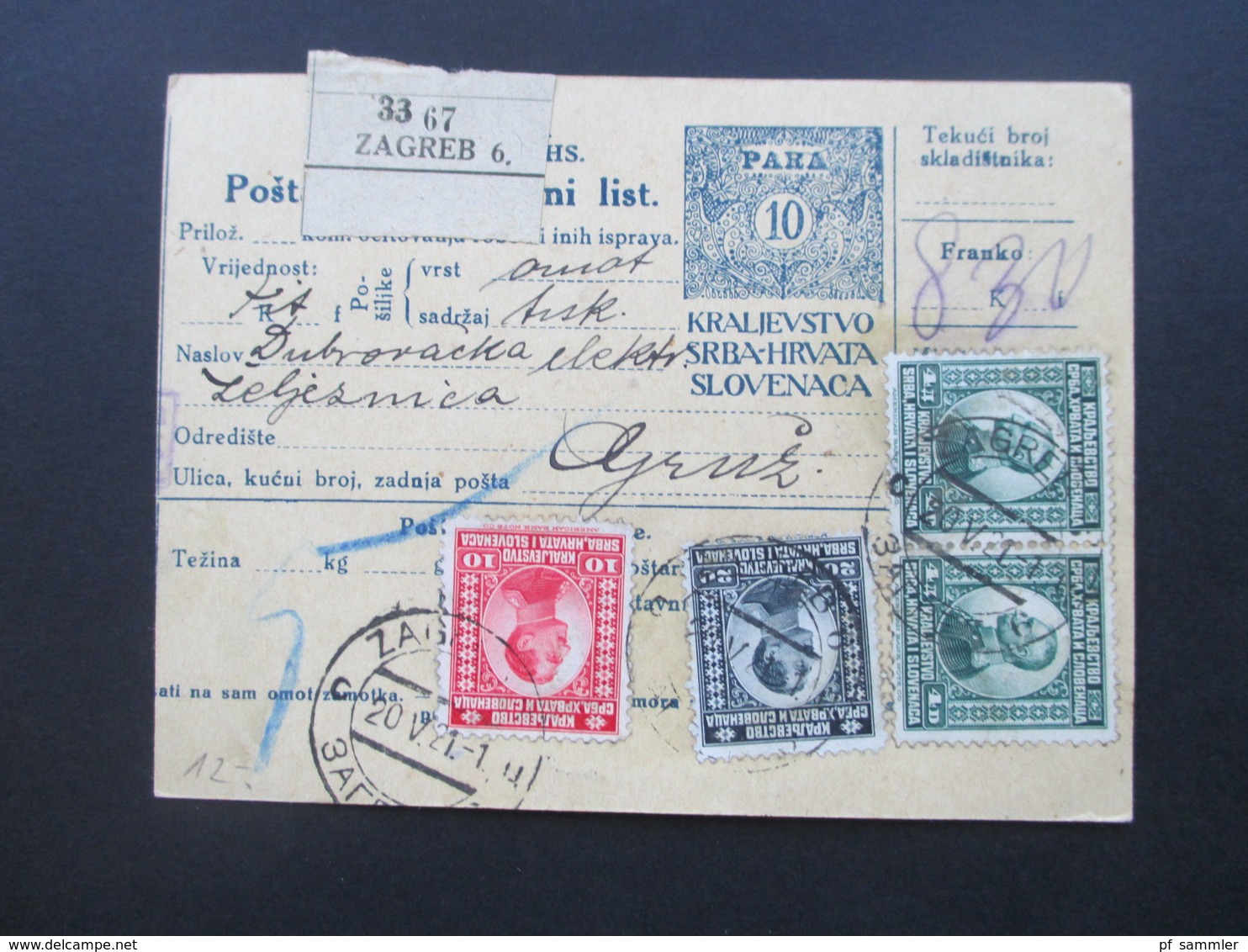 Jugoslawien SHS 1921 Paketkarten 24 Stück mit interessanten Frankaturen und Klebezettel und Stempel!