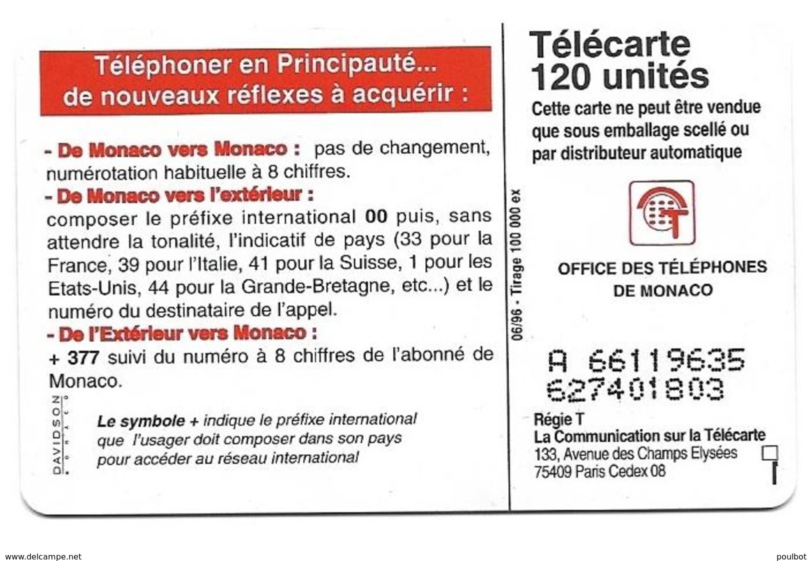 Télécarte Monaco MF42 - Mónaco