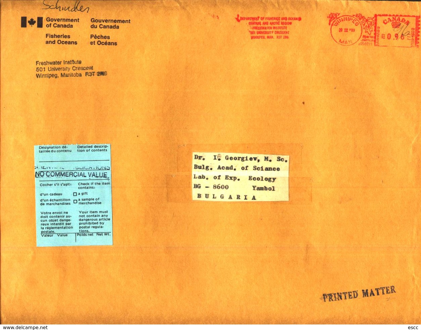 Mailed Big Covers (10)   1989 From  Canada - Cartas & Documentos