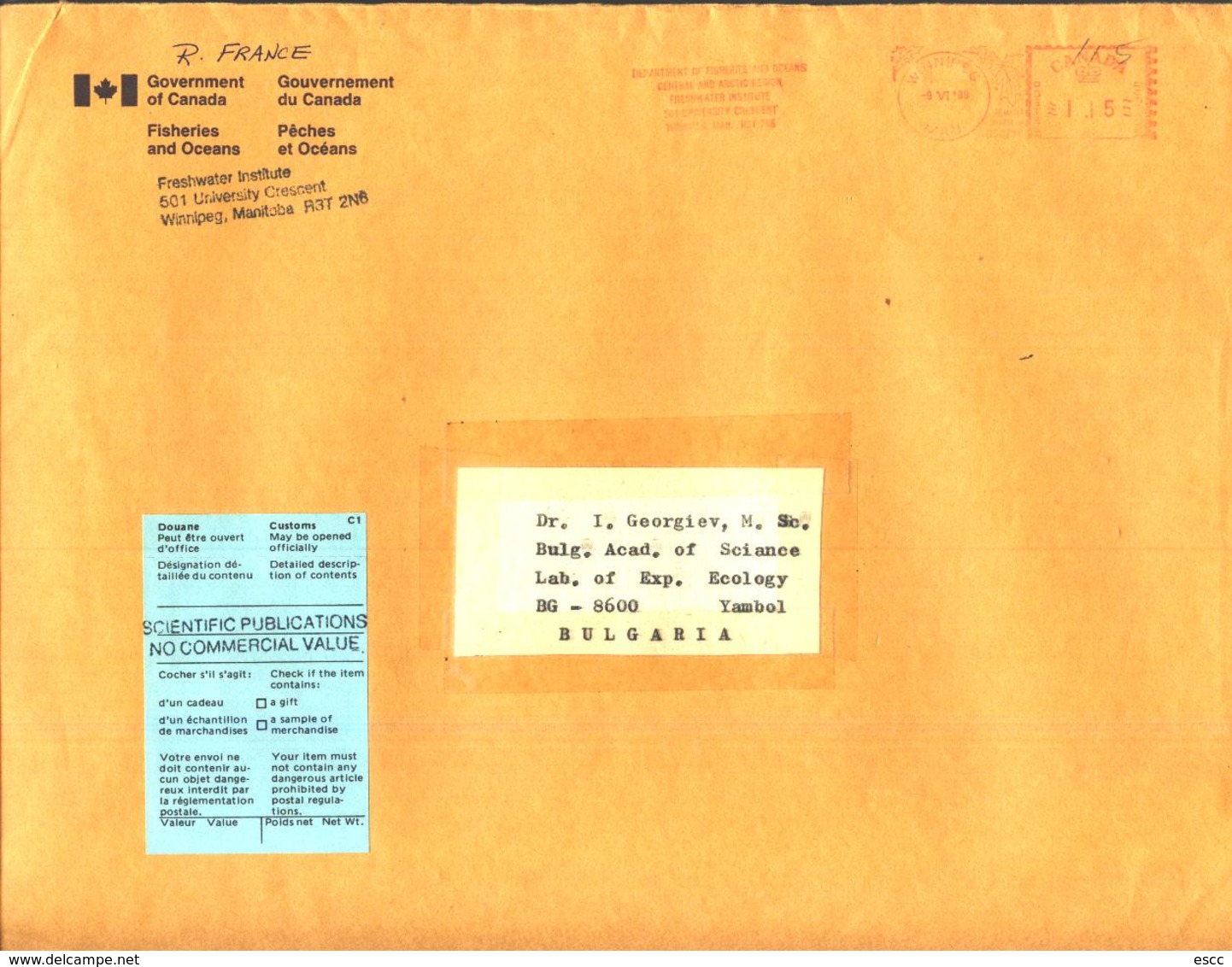 Mailed Big Covers (10)   1989 From  Canada - Cartas & Documentos