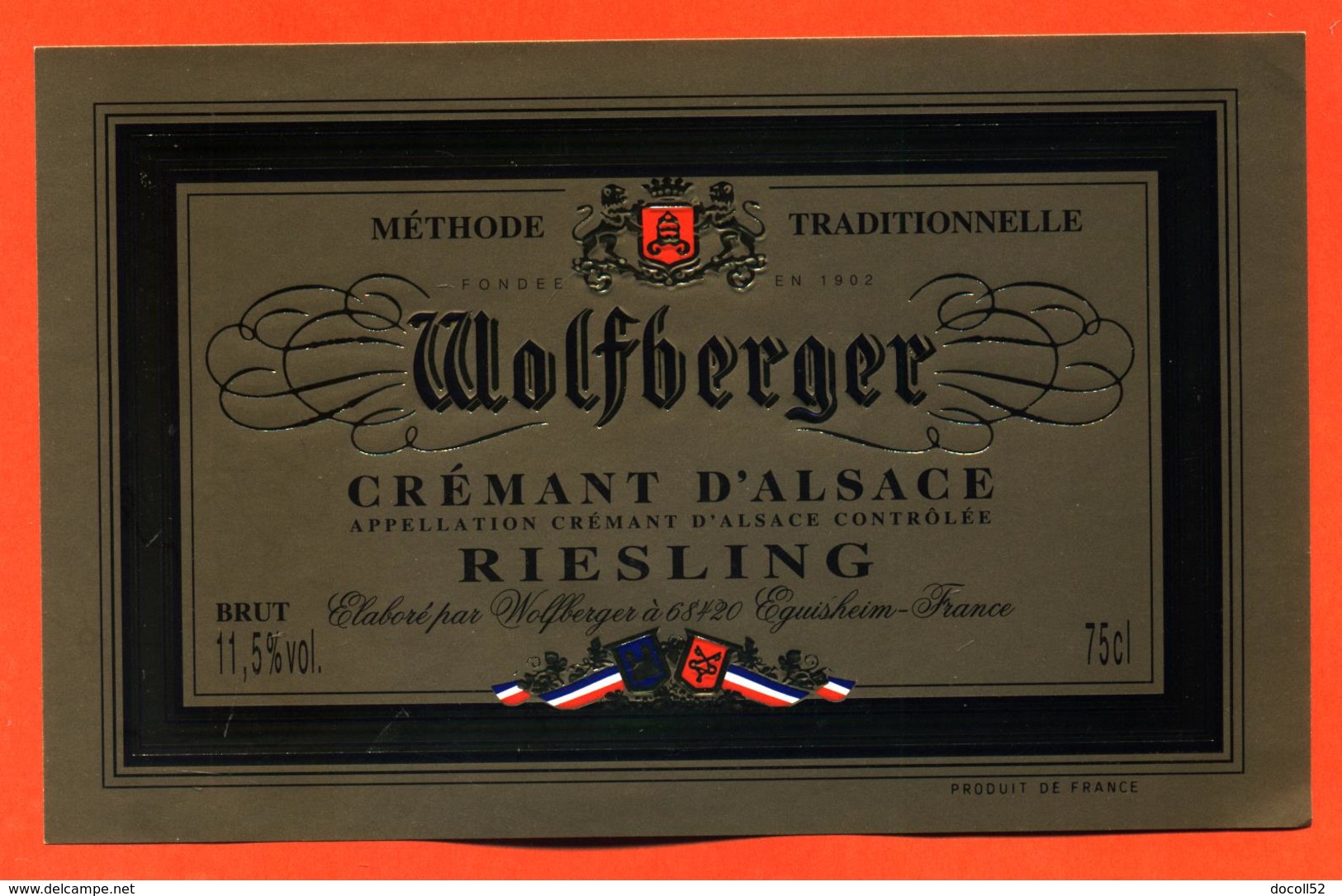 étiquette De Vin De Crémant D'alsace Riesling Wolfberger à Eguisheim - 75 Cl - Riesling