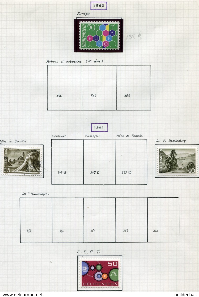 11913 LIECHTENSTEIN Collection Vendue Par Page N° 342A, 345A, 355, 364 *  1960-61   TB - Sammlungen