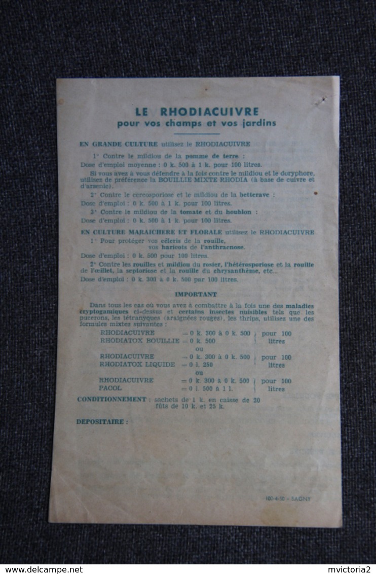 Document Commercial De La Société RHONE POULENC Concernant Le " RHODIACUIVRE "contre Le MILDIOU - Agricultura