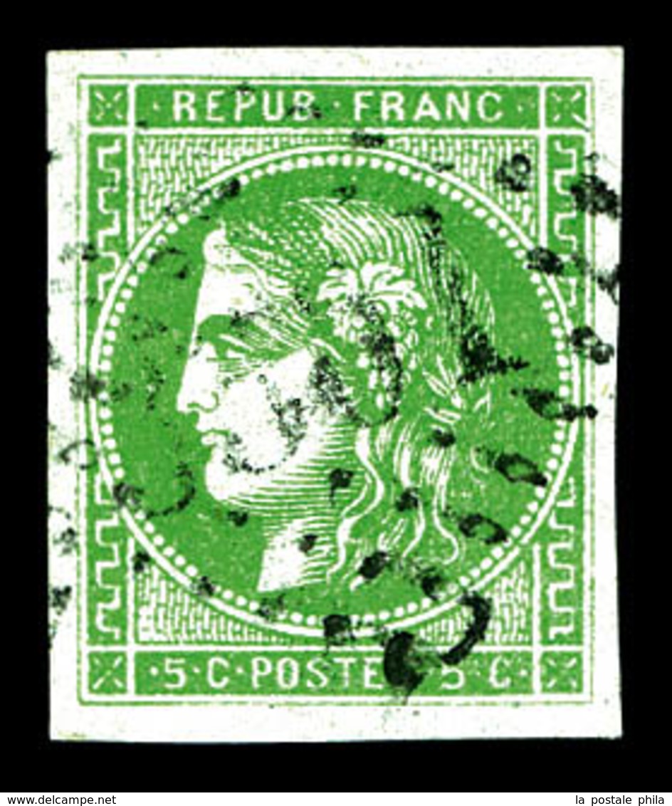 O N°42B, 5c Vert-jaune Rep 2, Quatre Marges Equilibrées. TTB (signé Calves)  Qualité: O - 1870 Bordeaux Printing