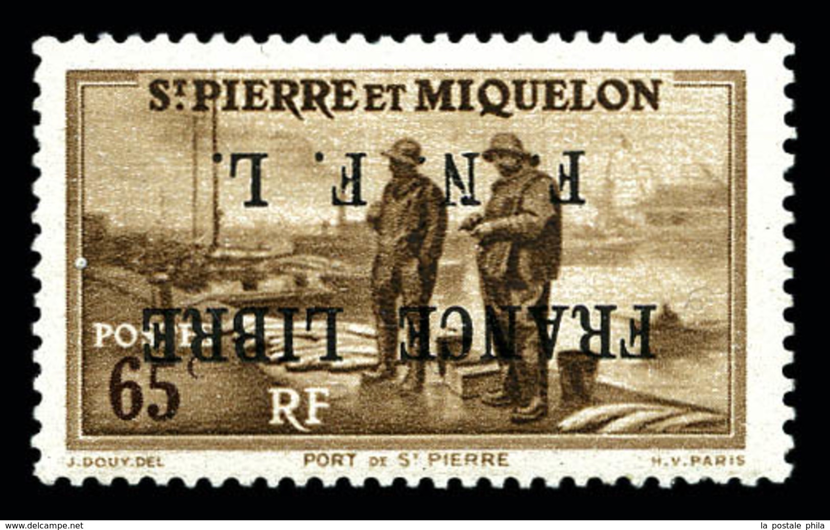 ** N°259A, 65c Brun (position 7), Surcharge 'FRANCE LIBRE F.N.F.L.' Renversée. SUP. R.R. (signé Brun/certificat)  Qualit - Unused Stamps