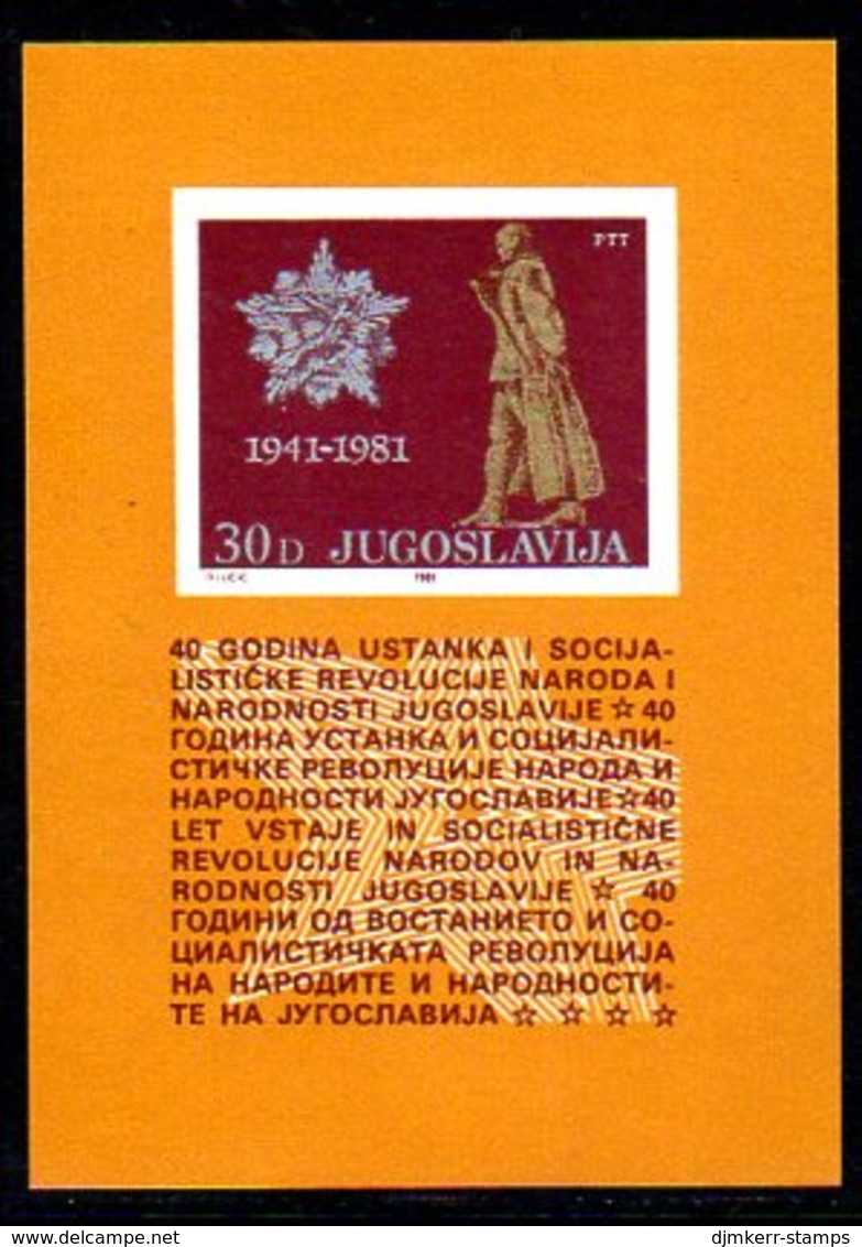 YUGOSLAVIA 1981 40th Anniversary Of Insurrection Block MNH / **..  Michel Block 19 - Blocs-feuillets