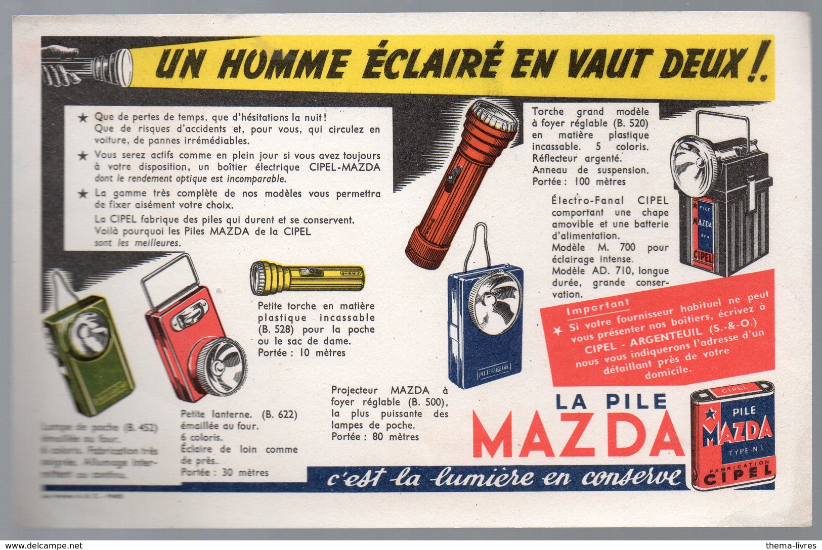 Buvard PILE MAZDA Un Homme éclairé  (PPP10411) - Piles