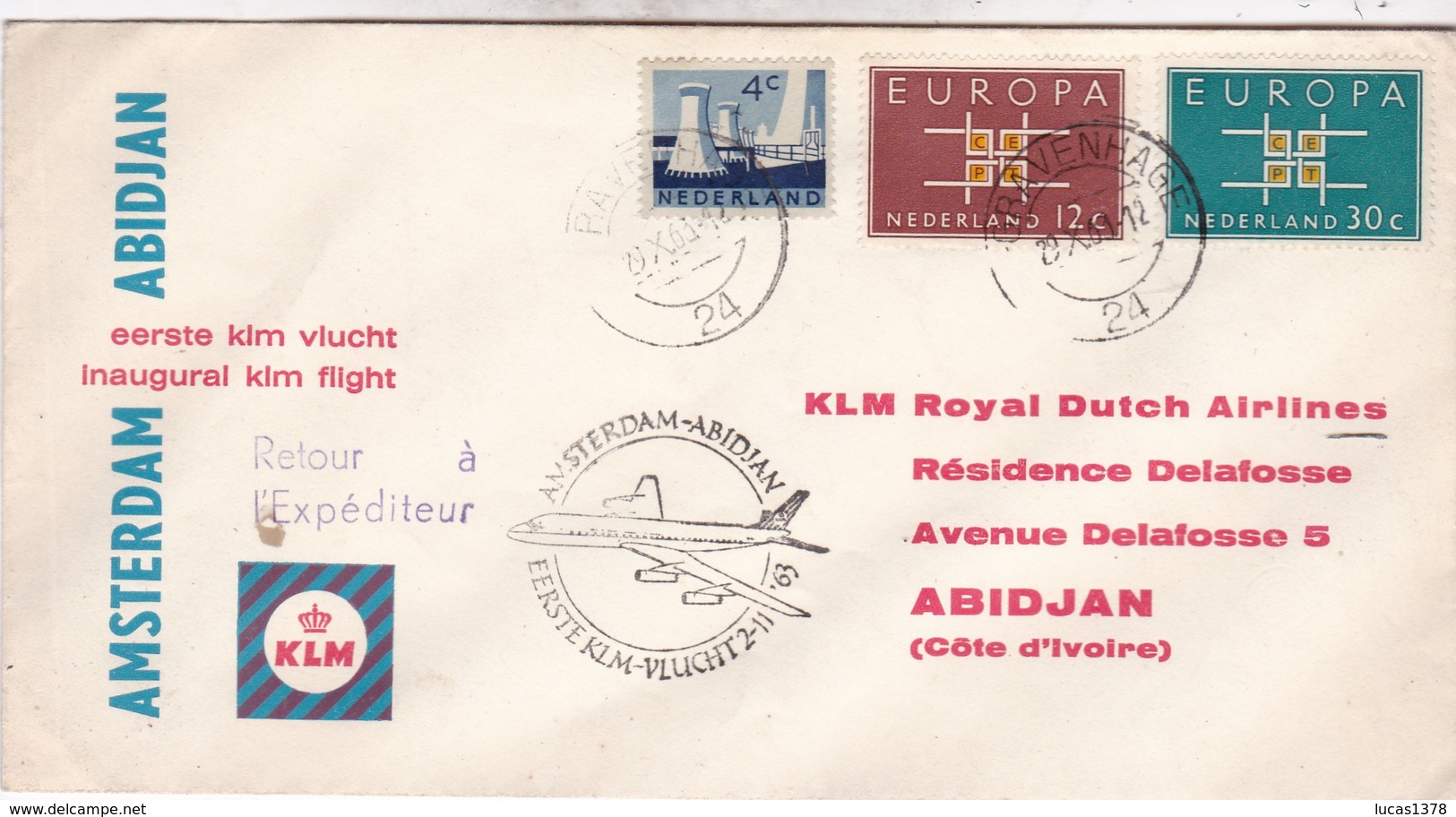 KLM / AMSTERDAM ABIDJAN 1963 - Poste Aérienne