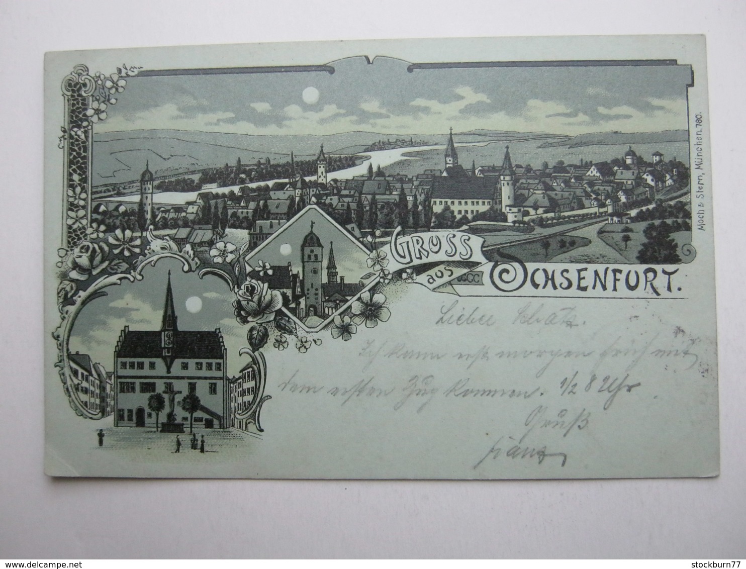 OCHSENFURT , Mondschein Litho, Schöne Karte Um 1899 - Ochsenfurt