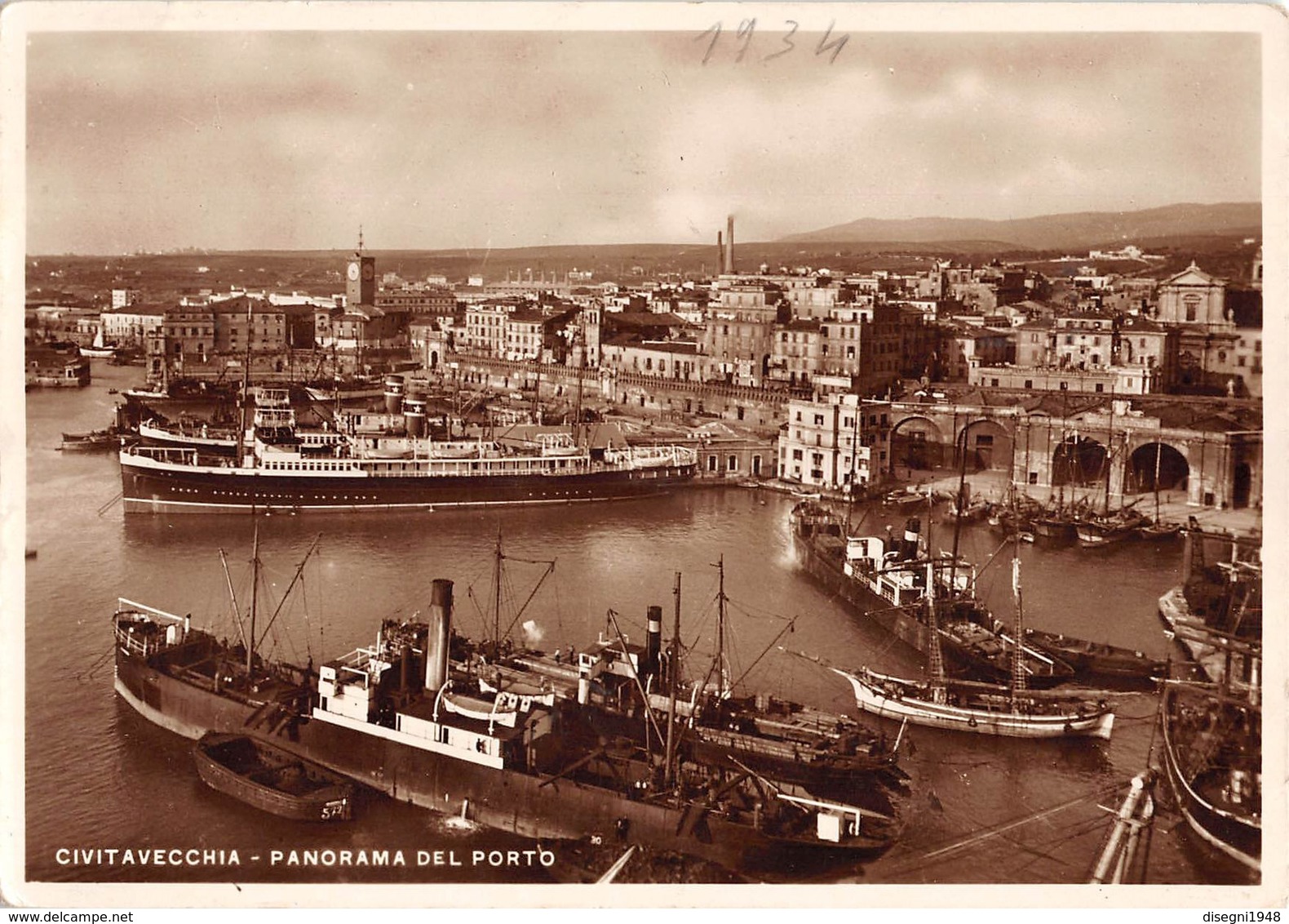 07829 "CIVITAVECCHIA (RM) - PANORAMA DEL PORTO " PIROSCAFI E VELIERI. CART. ORIG. NON SPED. - Civitavecchia