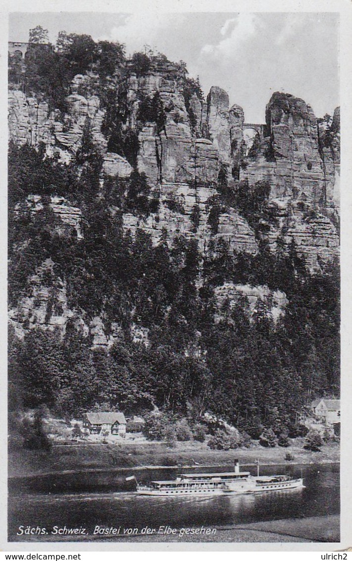 AK Sächsische Schweiz - Bastei Von Der Elbe Gesehen - Raddampfer (40223) - Bastei (sächs. Schweiz)