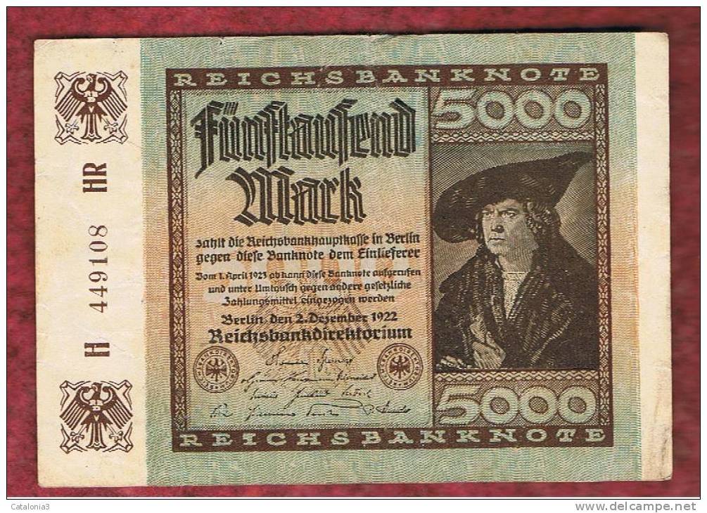 ALEMANIA - GERMANY - 5000 Mark 1922 EBC  P-81 - Administration De La Dette