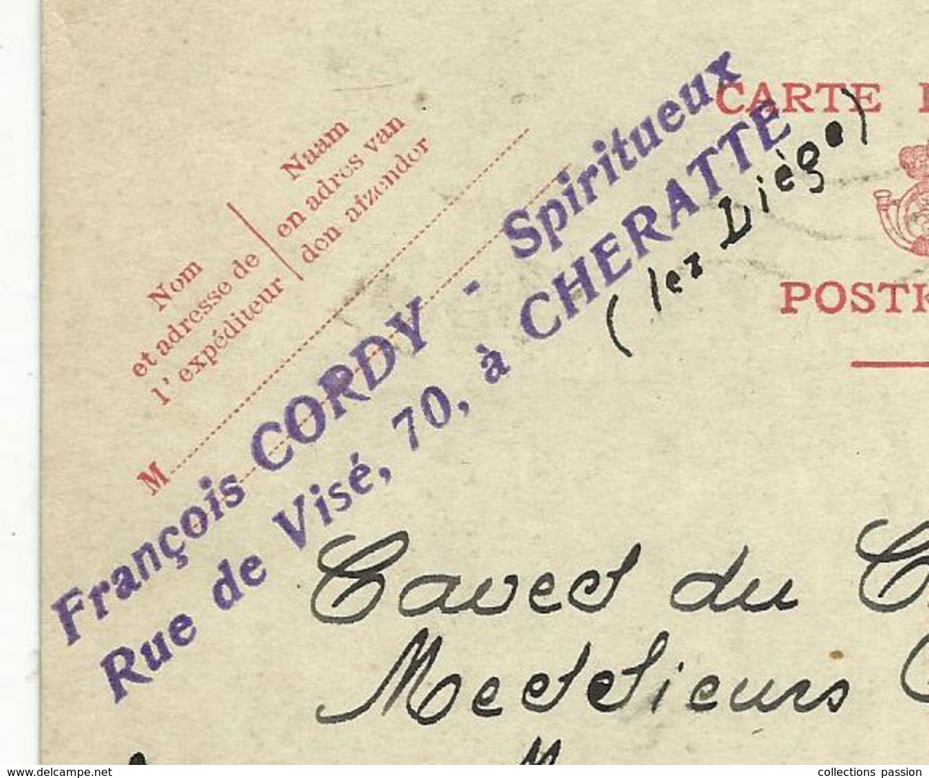 Entier Postal , Belgique, Carte Postale, CHERATTE , 1938,  F. Cordy,spiritueux, 3 Scans - Cartes Postales 1934-1951