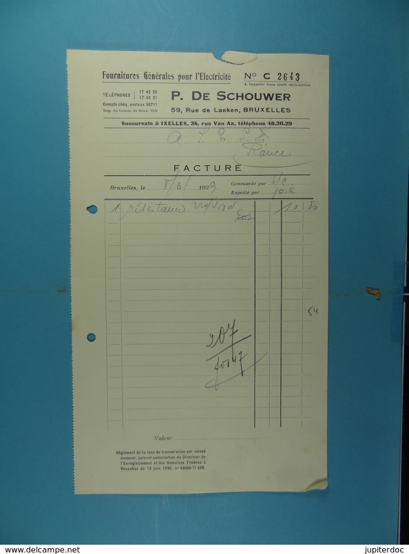 Fournitures Générales Pour L'Electicité P. Dr Schouwer Bruxelles /54/ - Électricité & Gaz