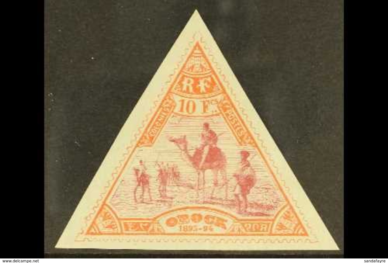 SOMALI COAST  OBOCK 1894-1903 10fr Lake And Red, Triangular, SG 80, Fine Mint. For More Images, Please Visit Http://www. - Sonstige & Ohne Zuordnung