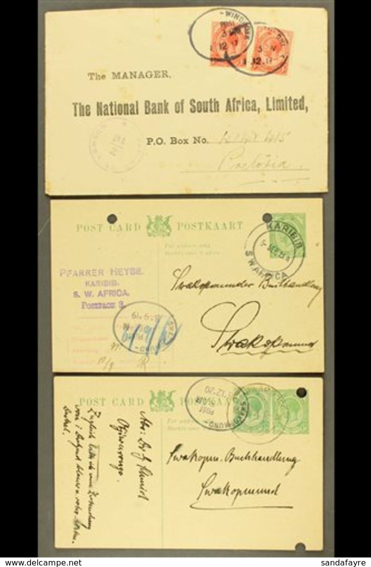 FORERUNNERS  COVERS & STATIONERY POSTCARDS 1916-20 Incl. 1917 Censored Cover With "Windhoek" Pmks, Four 1920 Uprated ½d  - Unclassified