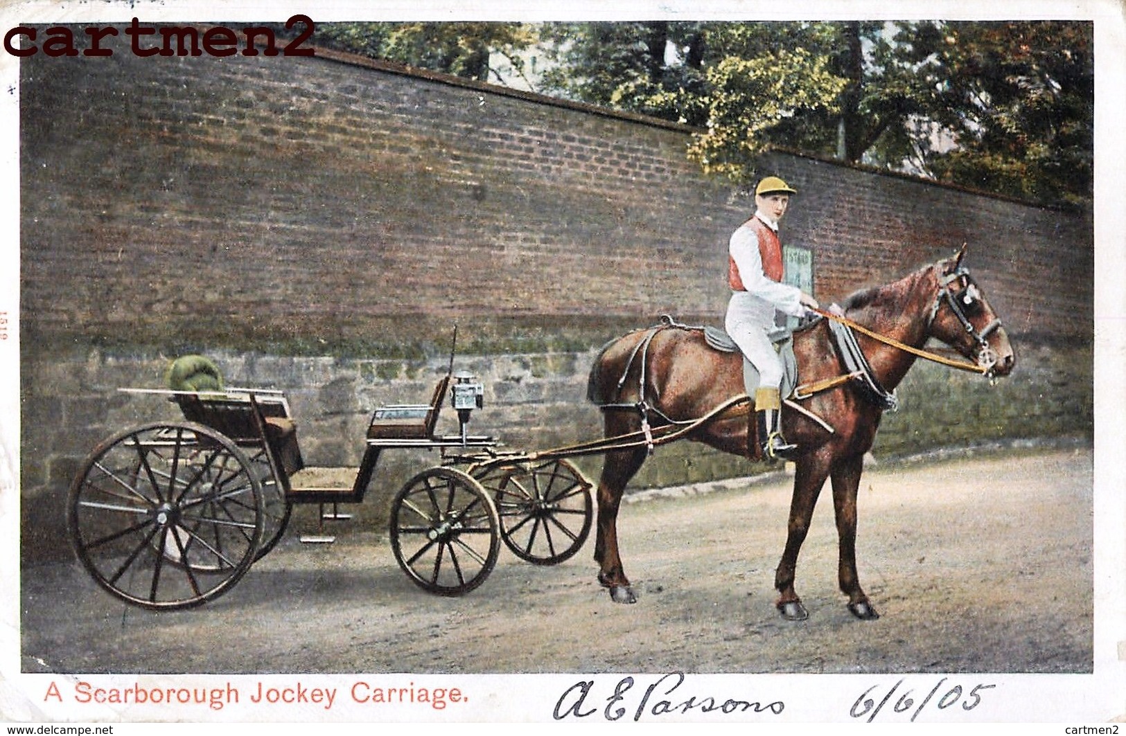 A SCABOROUGH JOCKEY CARRIAGE ATTELAGE HORSE CHEVAL ATTELAGE ENGLAND YORKSHIRE 1900 - Scarborough