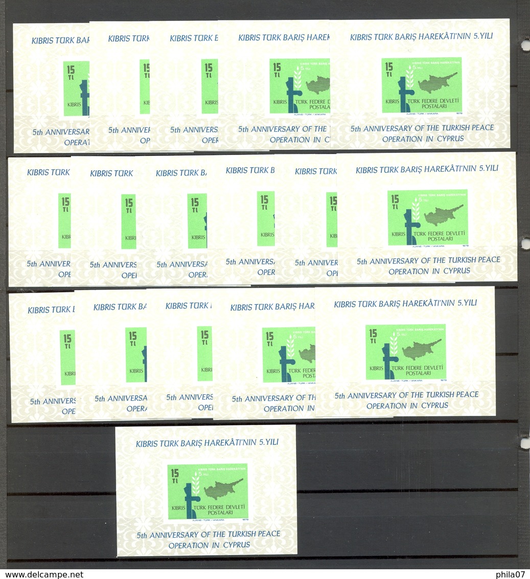 TURKEY-CYPRUS - 5th Military Invasion Anniversary Mi.No. 70, Lot Of 17 Blocks / 2 Scans - Autres & Non Classés