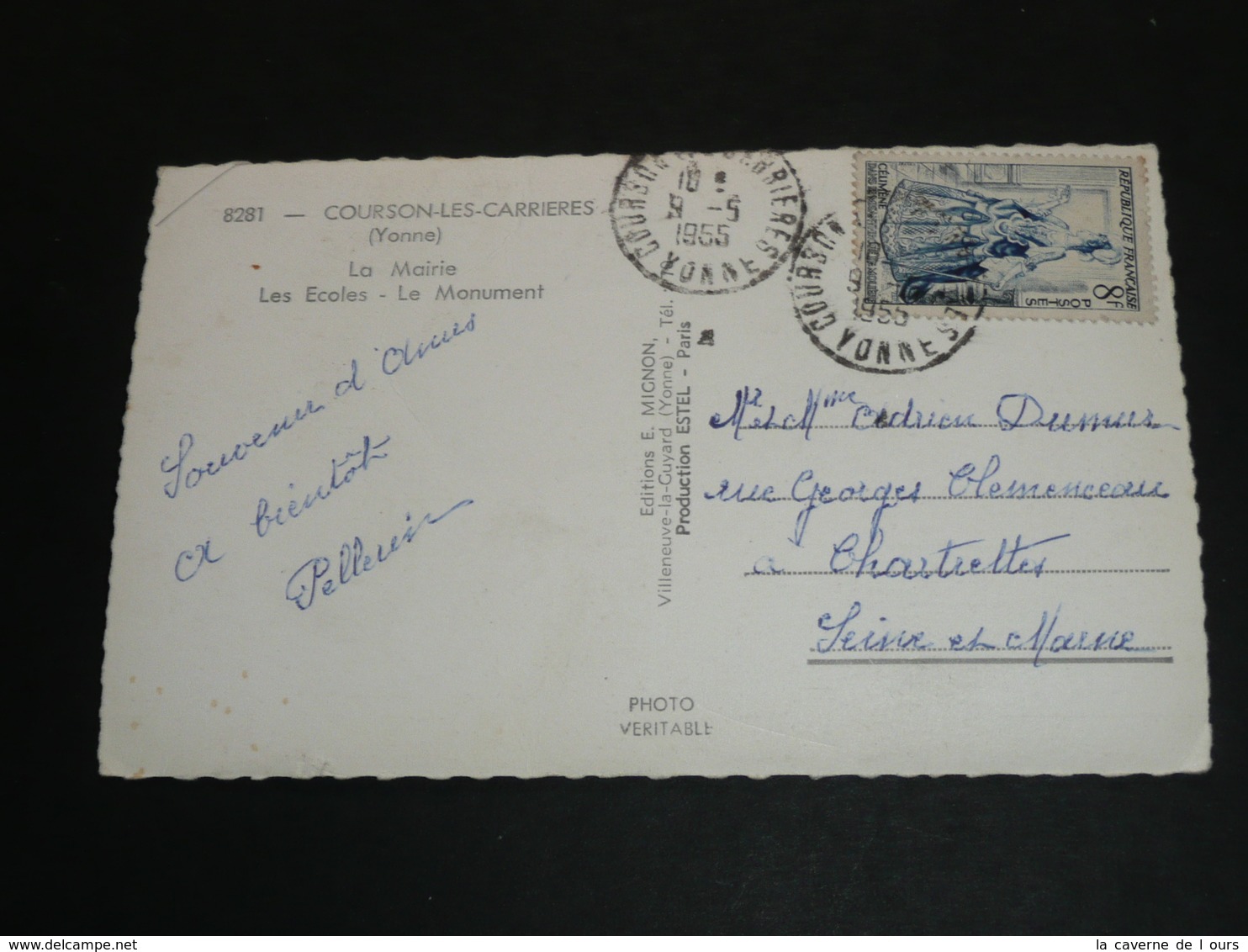 CPSM, Carte Postale,Yonne 89, Courson-Carrières, La Mairie, Les Ecoles Le Monument - Courson-les-Carrières