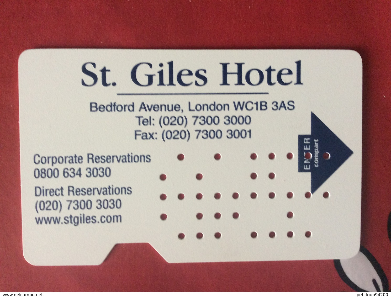 CLE D’HOTEL  St. Giles Hotel  LONDON LONDRES  United Kingdom  Royaume-Uni - Hotel Key Cards