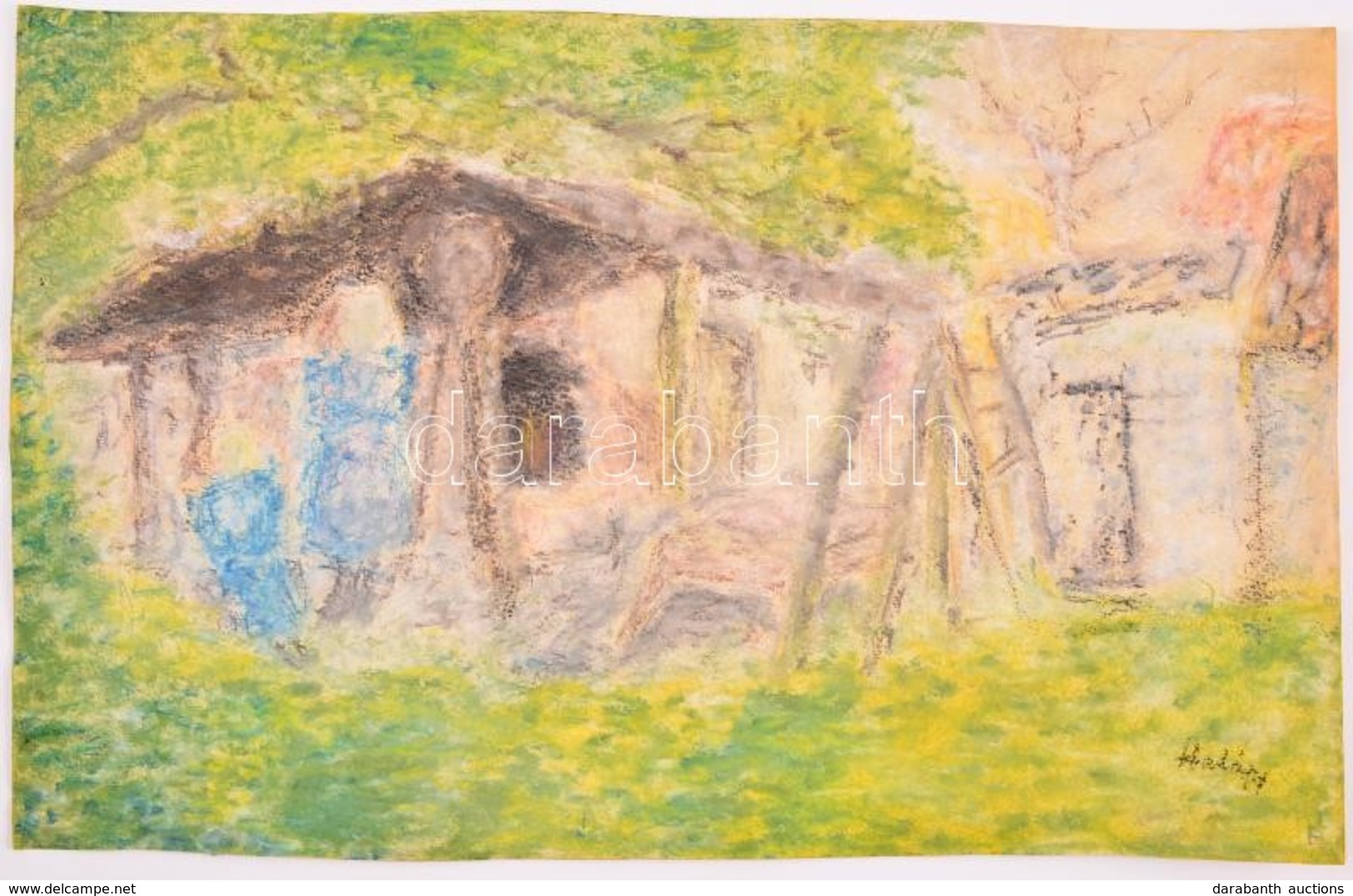 Halápy Jelzéssel: Kunyhó. Pasztell, Papír, 32×49 Cm - Other & Unclassified