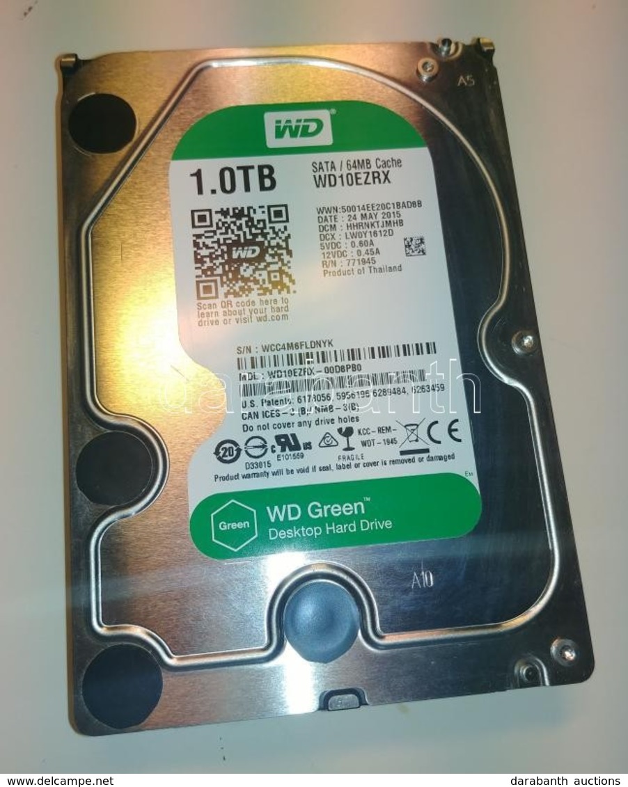 Western Digital WD10EZRX Green SATA 3.5' Merevlemez, 1TB, 64M Cache Jó állapotban.
6650 órás Futásidő. - Autres & Non Classés