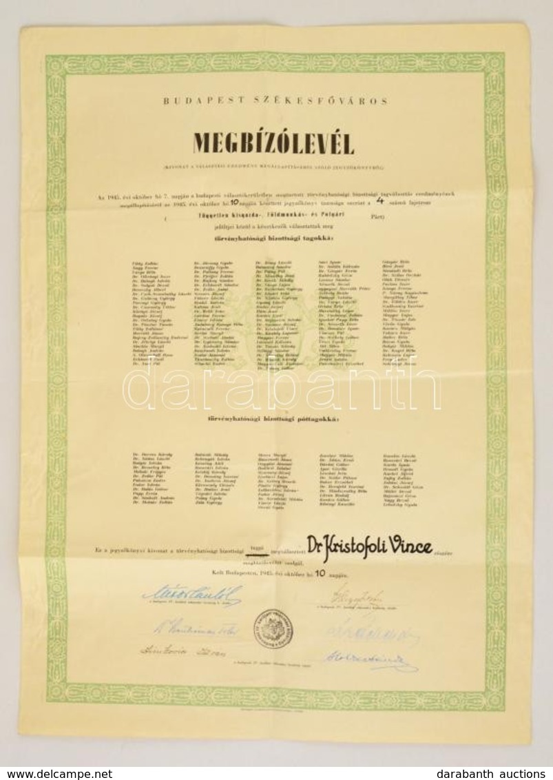1945 Törvényhatósági Választások Jegyzőkönyvi Kivonata A Független Kisgazdapárt Megválasztott Tagjainak Felsorolásával 5 - Unclassified