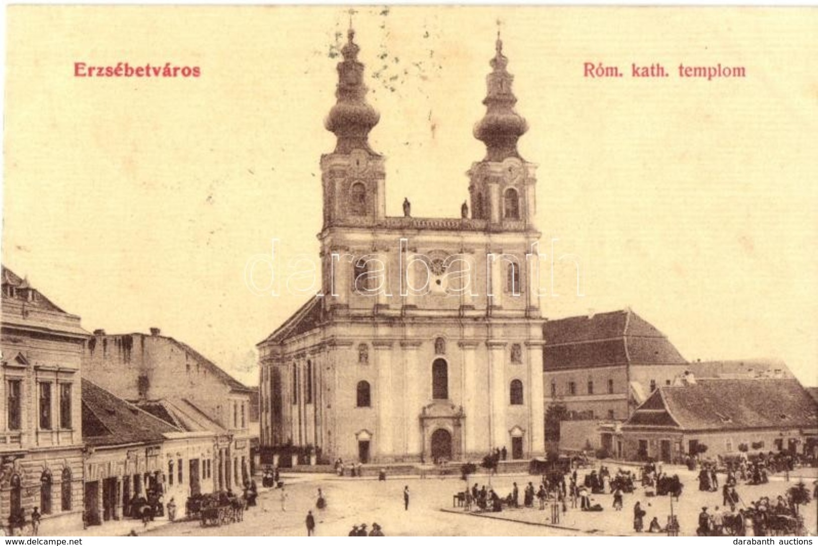 T2/T3 Erzsébetváros, Dumbraveni; Római Katolikus Templom, Piac, üzletek. 766. Seraphin Gusztáv Kiadása / Church, Market, - Zonder Classificatie