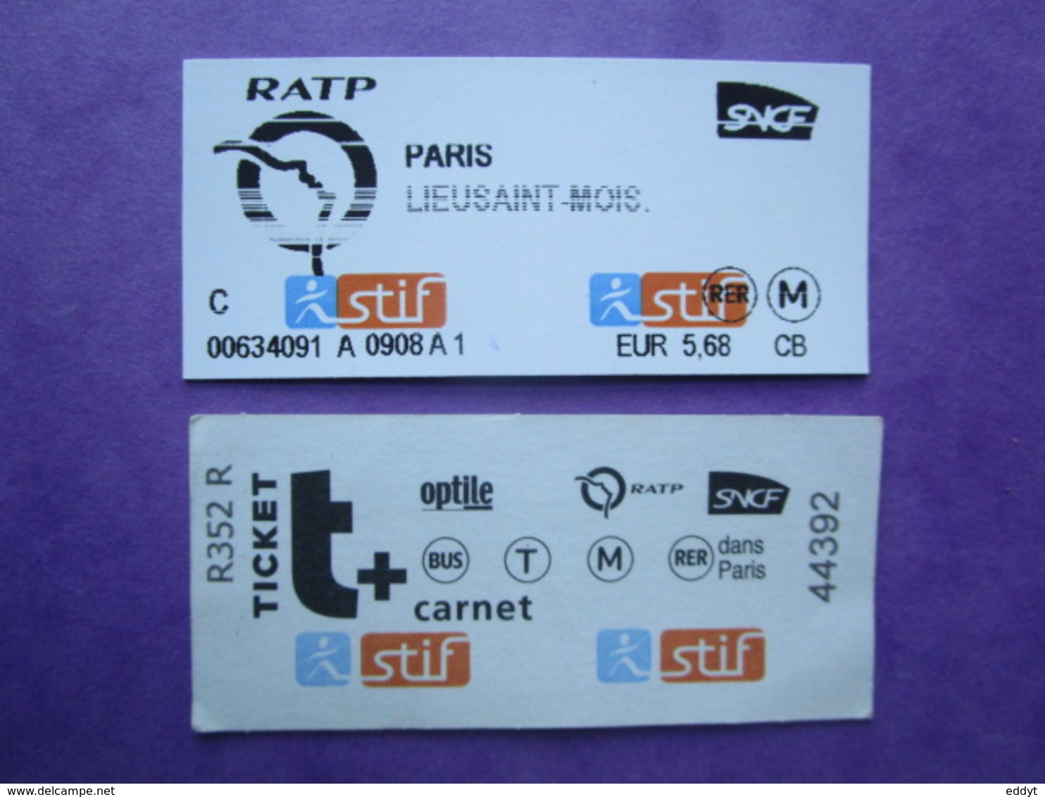 2 TICKETS  Métro Autobus Rer -  RATP - SNCF - PARIS -  2° Classe  - TBE - World