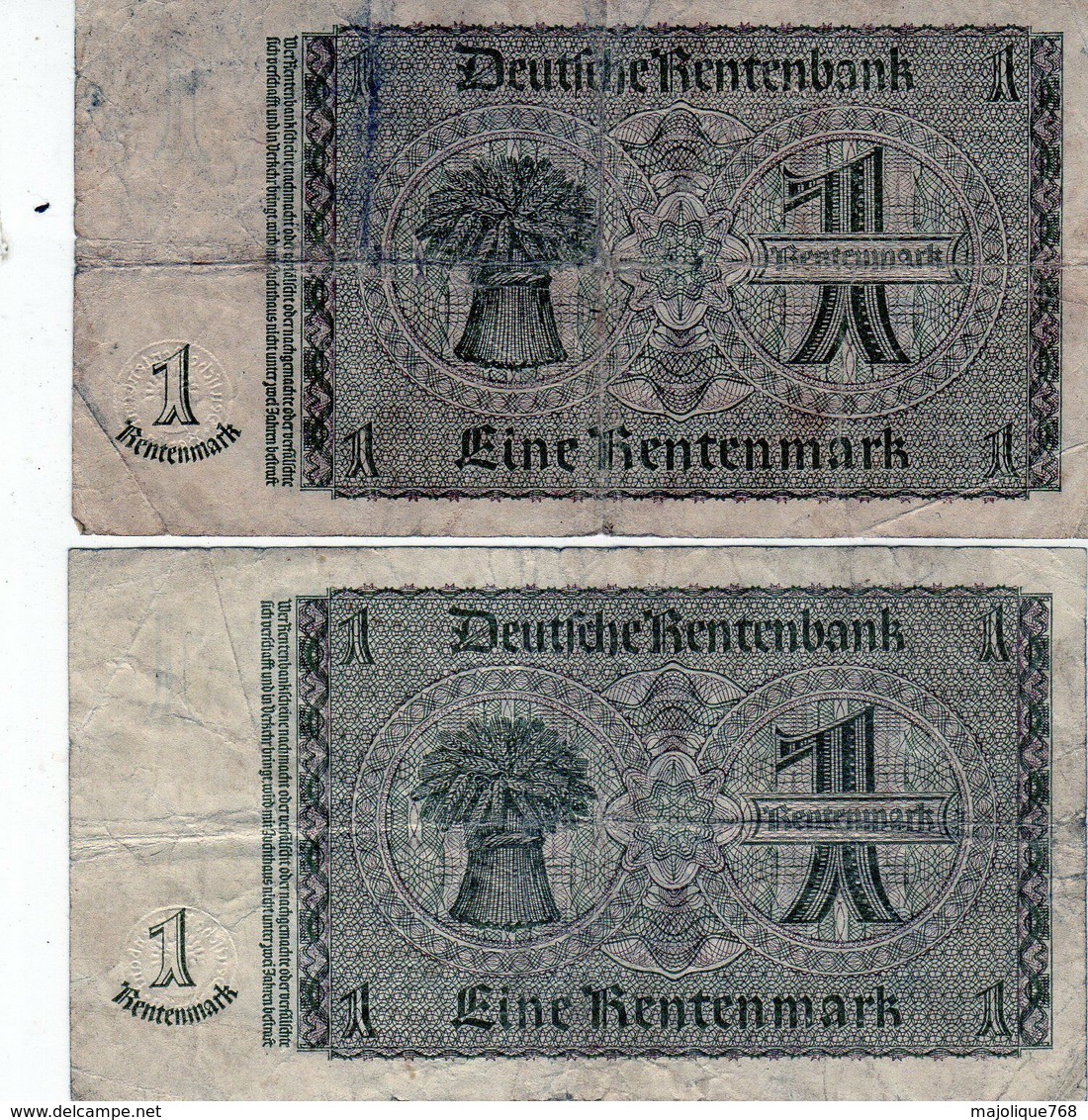 2 Anciens Billets Allemand - De 1 Rentenmark Du 30 Janvier 1937 - - 1 Rentenmark