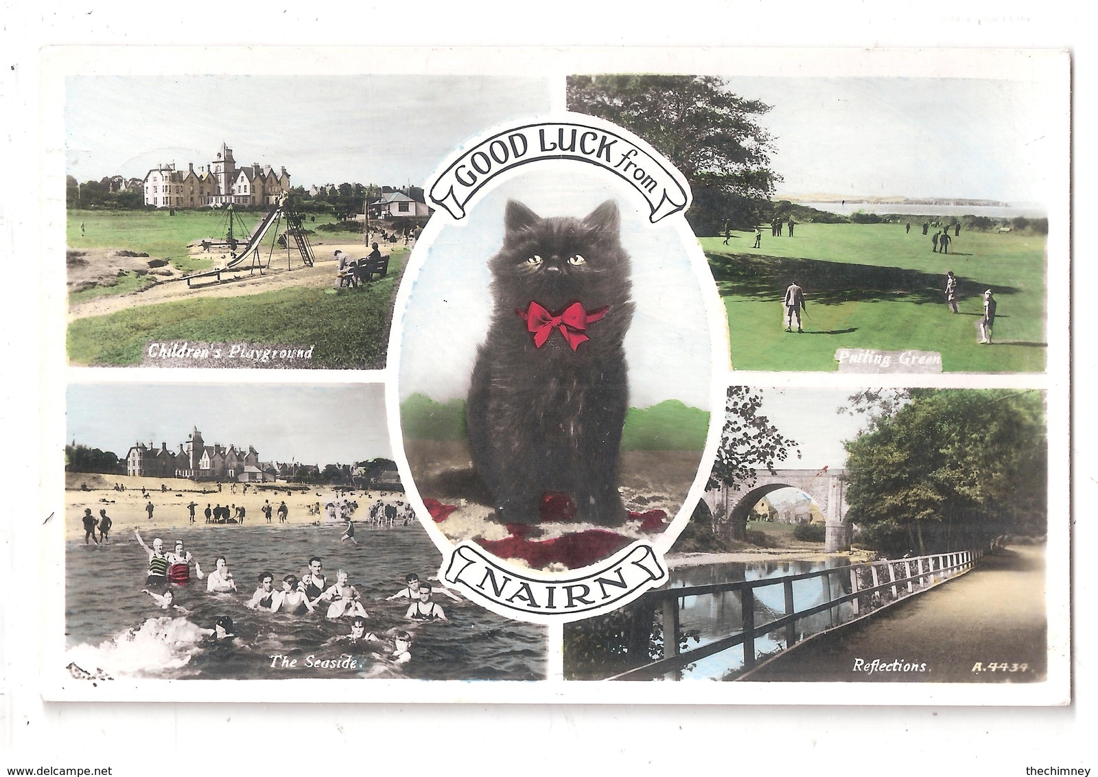 Black Cat Good Luck From Nairn 1964 Postcard J S White - Nairnshire