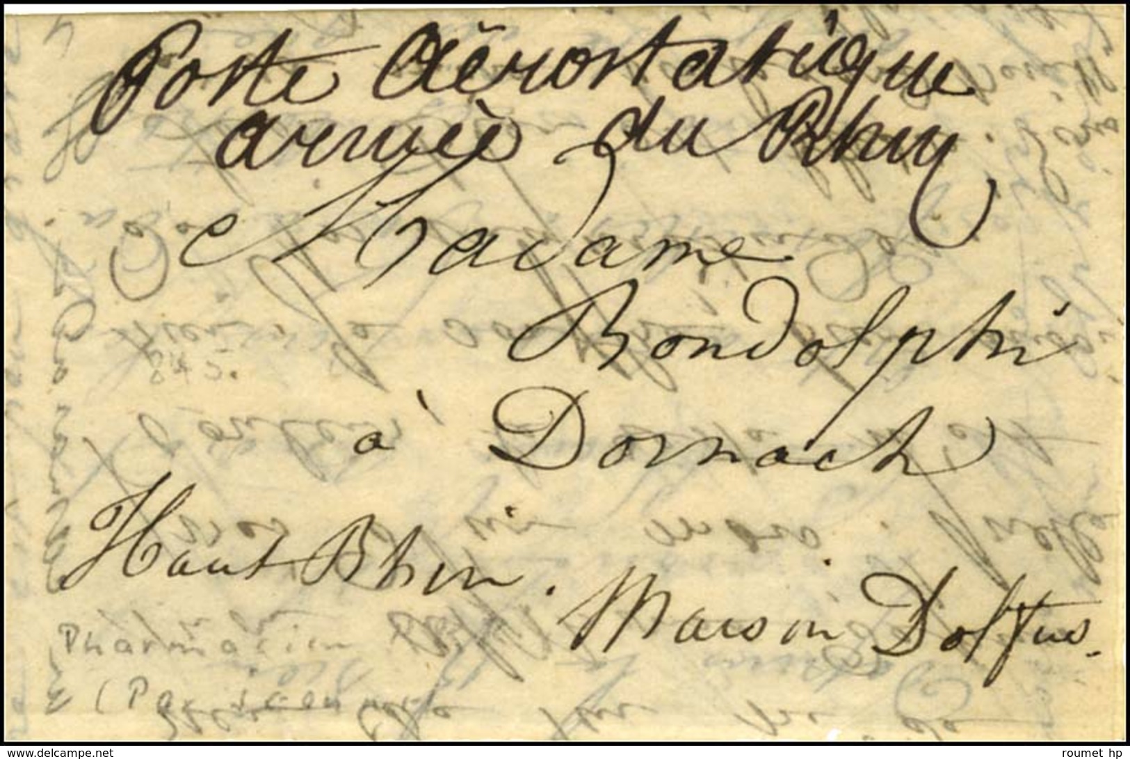 Papillon Des Pharmaciens Adressé à Dornach (Haut-Rhin), Au Recto Mention à La Plume '' Poste Aérostatique / Armée Du Rhi - Oorlog 1870