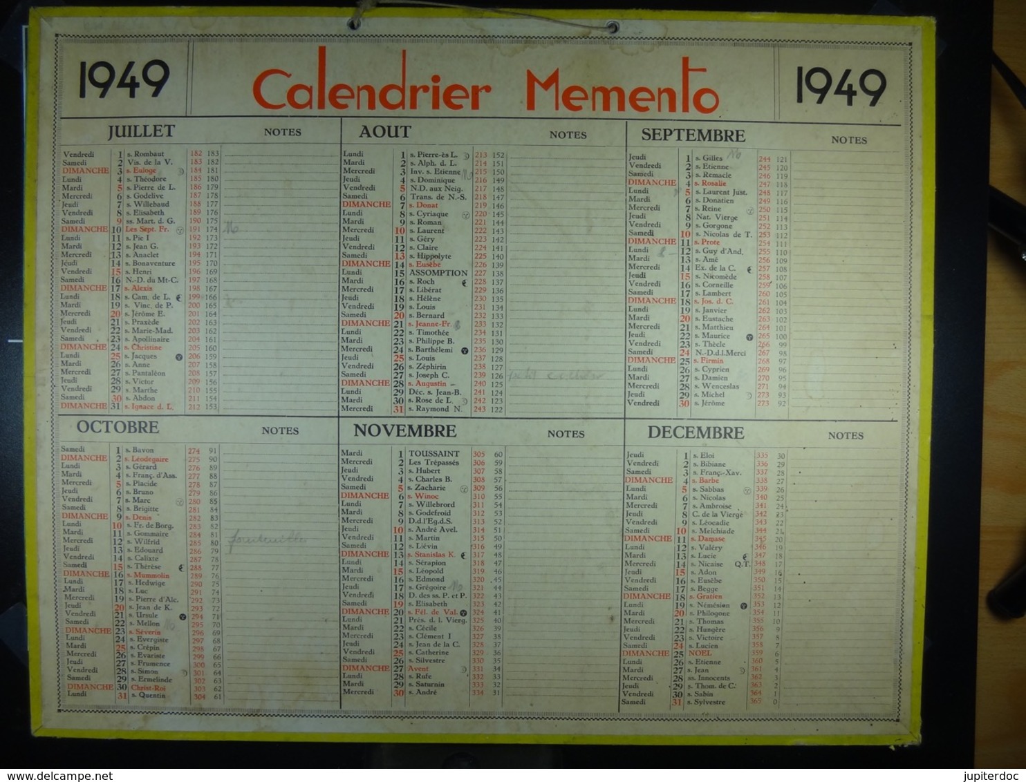 Calendrier Memento 1949 Sur Carton 2 Faces (Format : 42,5 Cm X 34,5 Cm) - Groot Formaat: 1941-60