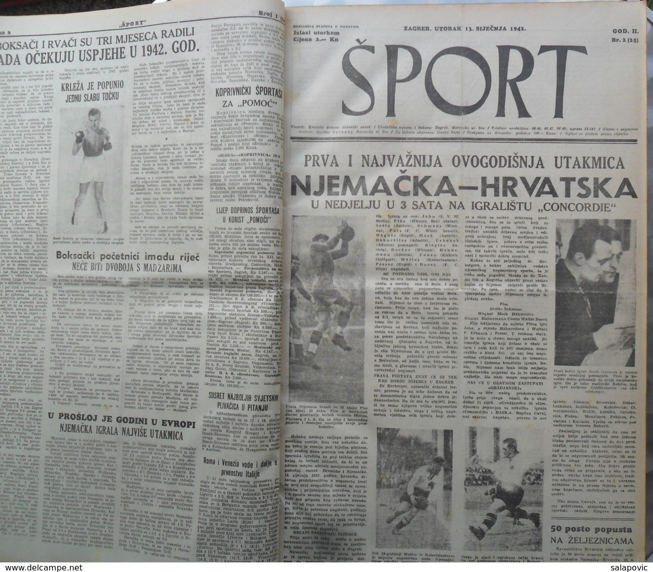 SPORT NDH NOVINE KOMPLETNA 1942 GODINA(FALI SAMO BROJ 33), UVEZANO 50 BROJEVA NDH NEWS COMPLETE 1942 YEAR, RRARE - Bücher