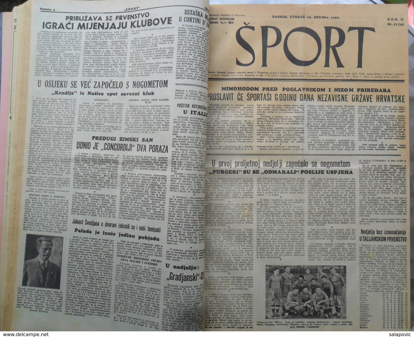 SPORT NDH NOVINE KOMPLETNA 1942 GODINA(FALI SAMO BROJ 33), UVEZANO 50 BROJEVA NDH NEWS COMPLETE 1942 YEAR, RRARE